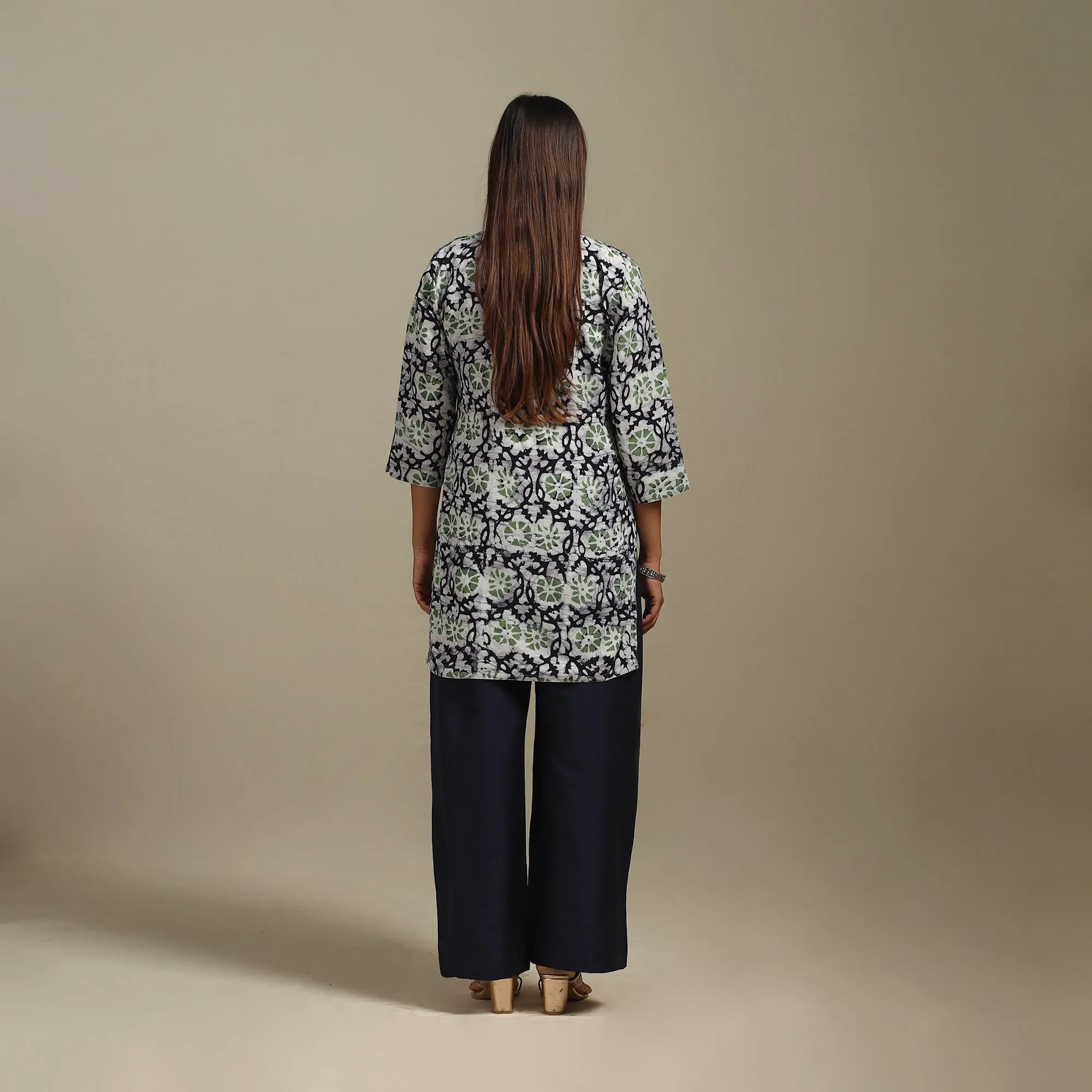 Black - Short Cotton Hand Block Batik Print Kurta for women 37 sold by Itokri product image thumbnail 5