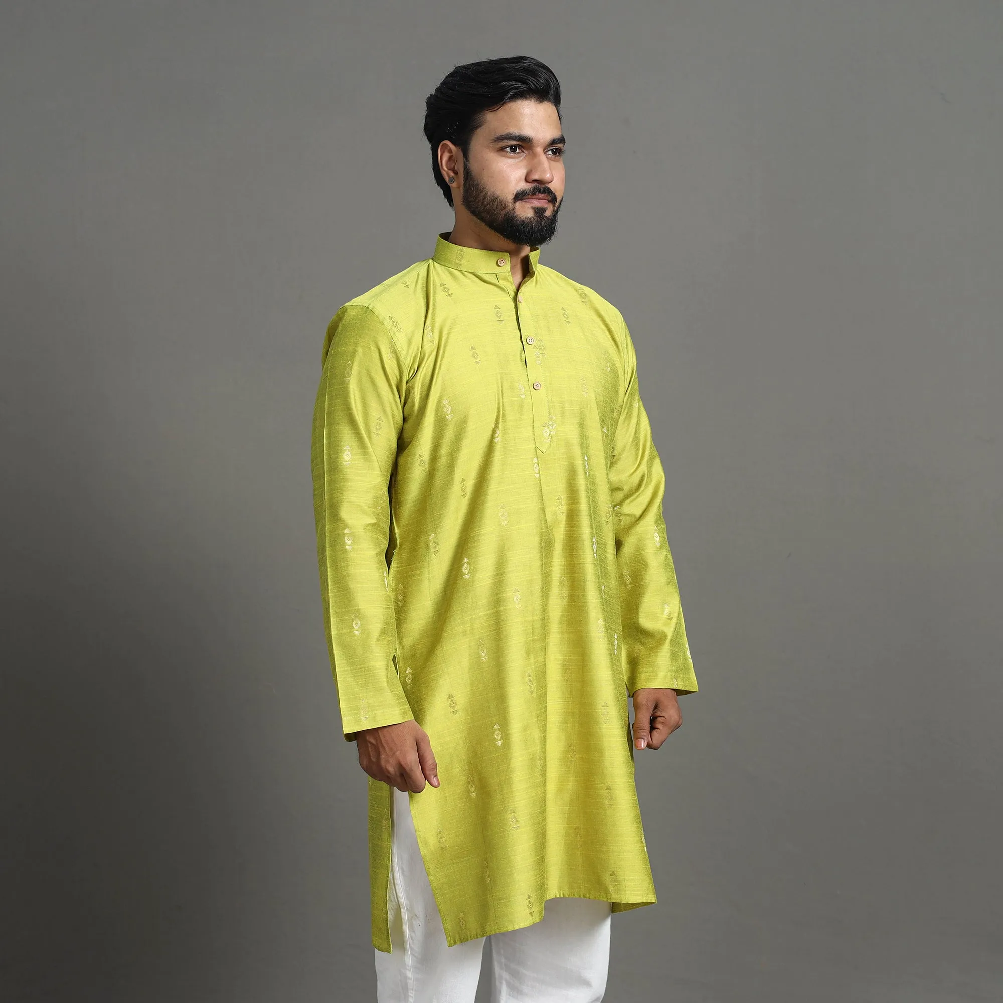 Zari Buti Spun Dupion Viscose Silk Plain Men Kurta 08 sold by Itokri product image thumbnail 4