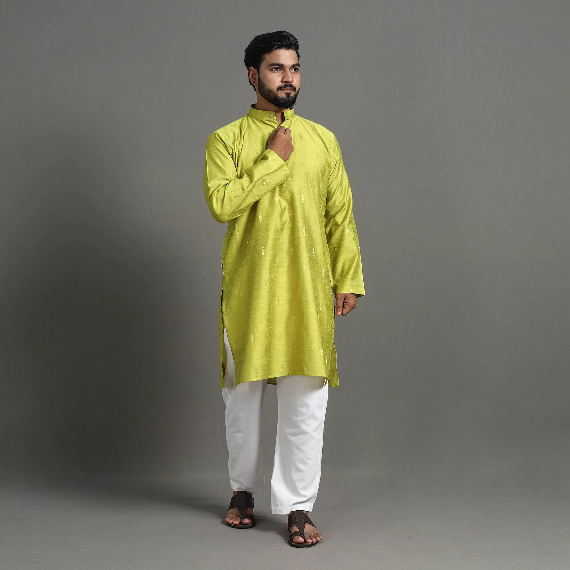 Zari Buti Spun Dupion Viscose Silk Plain Men Kurta 08 sold by Itokri product image thumbnail 3