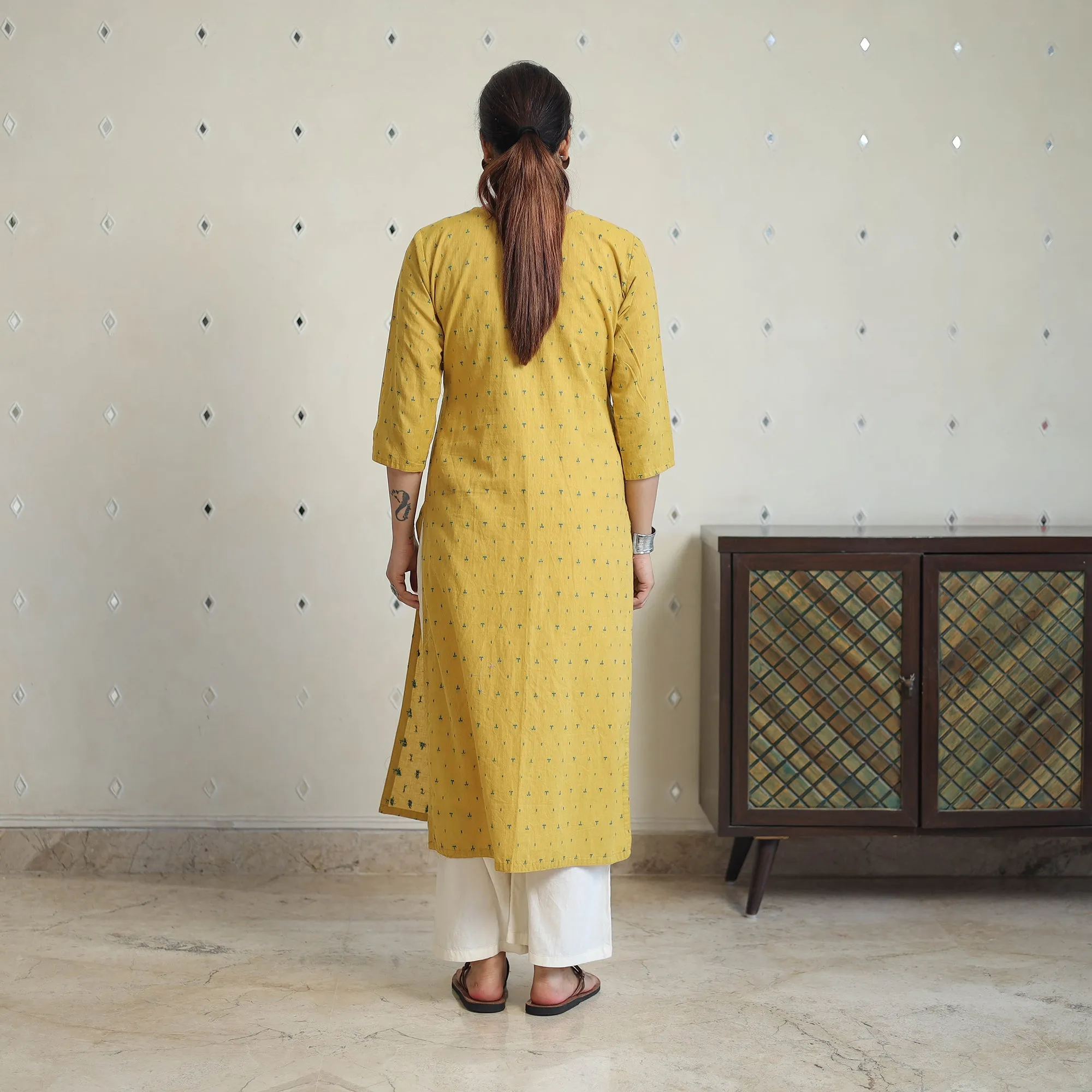 Yellow - Jacquard Cotton Pintuck Straight Kurta 23 sold by Itokri product image thumbnail 4