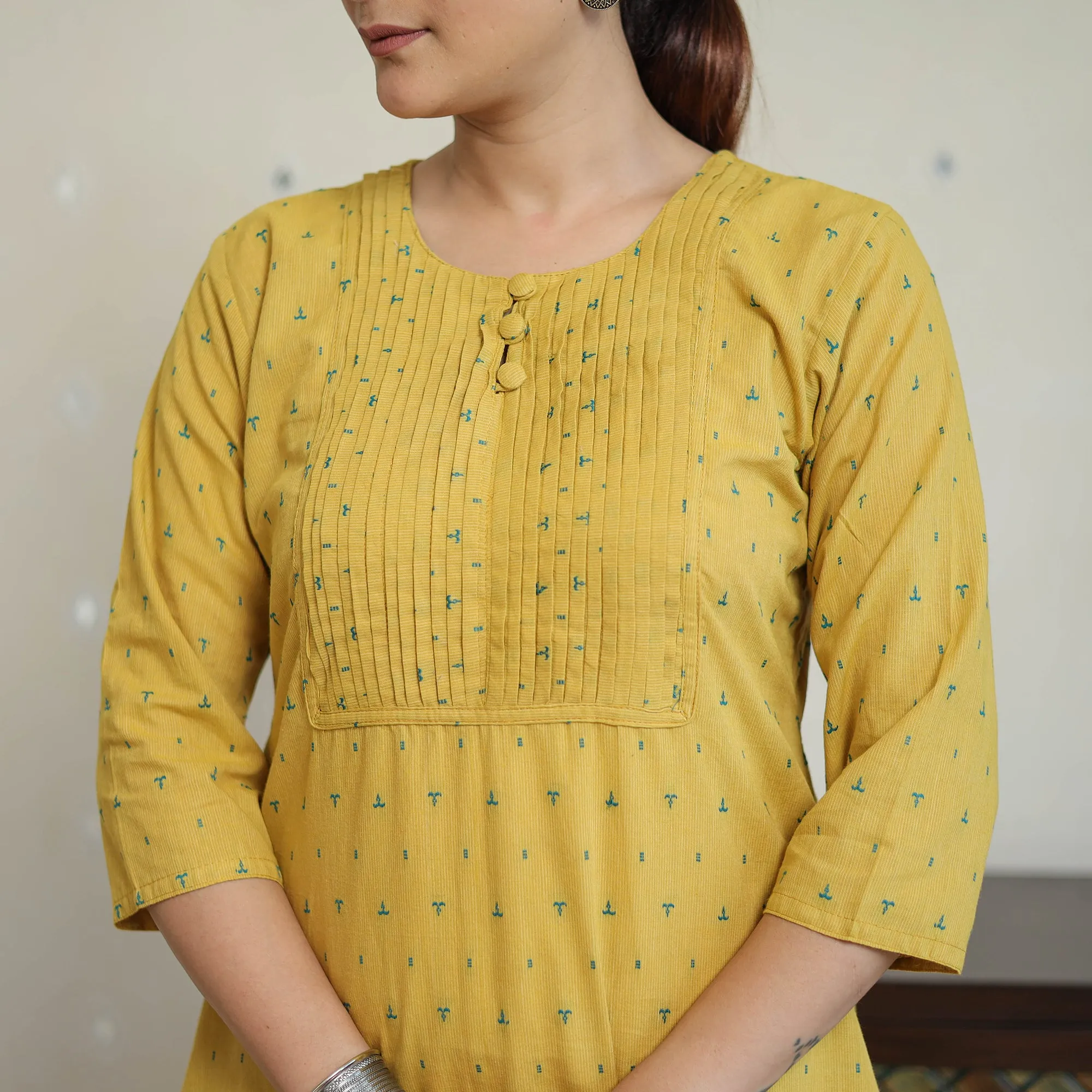 Yellow - Jacquard Cotton Pintuck Straight Kurta 23 sold by Itokri product image thumbnail 5
