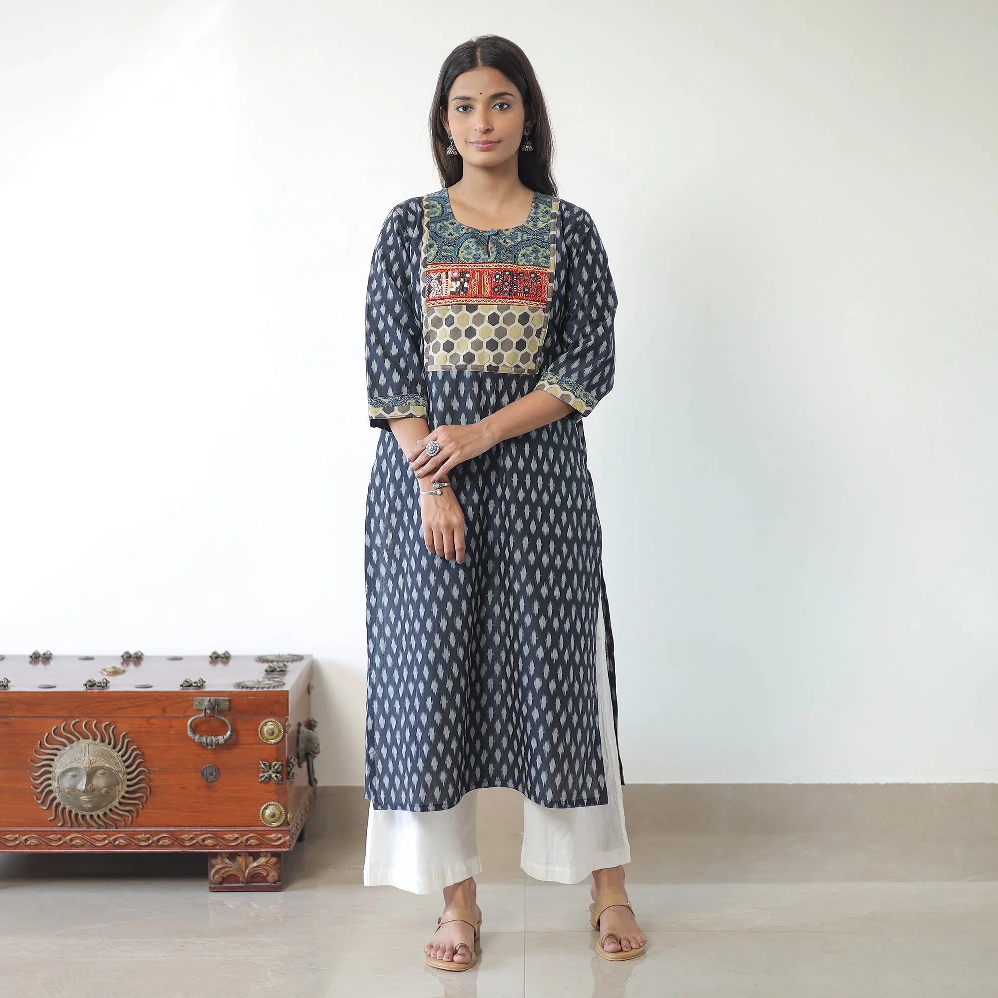 Blue - Mercerised Cotton Pochampally Ikat Kurta (Straight) 07 sold by Itokri product image thumbnail 2