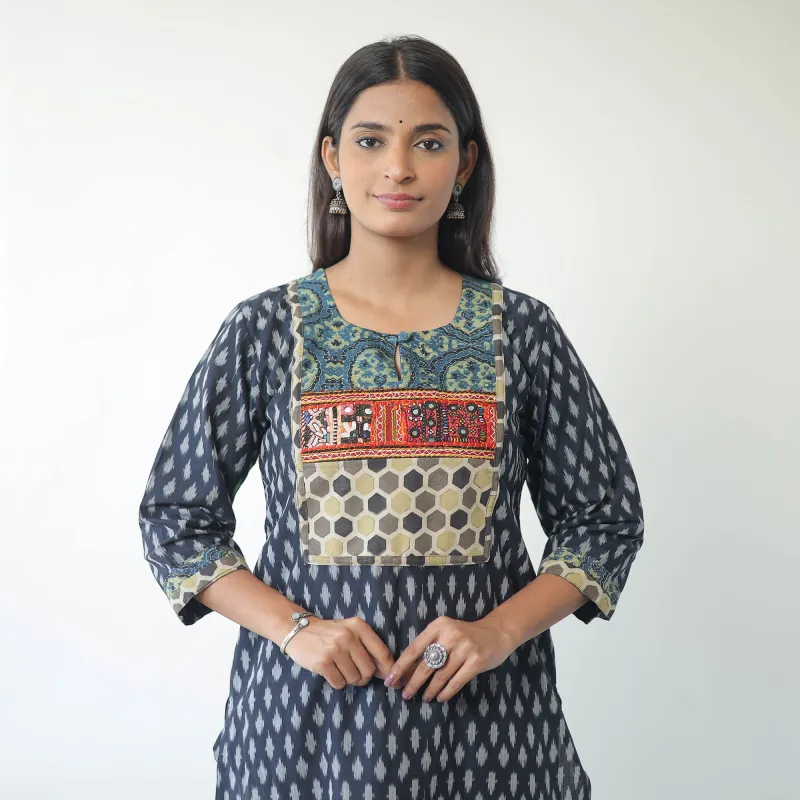 Blue - Mercerised Cotton Pochampally Ikat Kurta (Straight) 07 made by Itokri