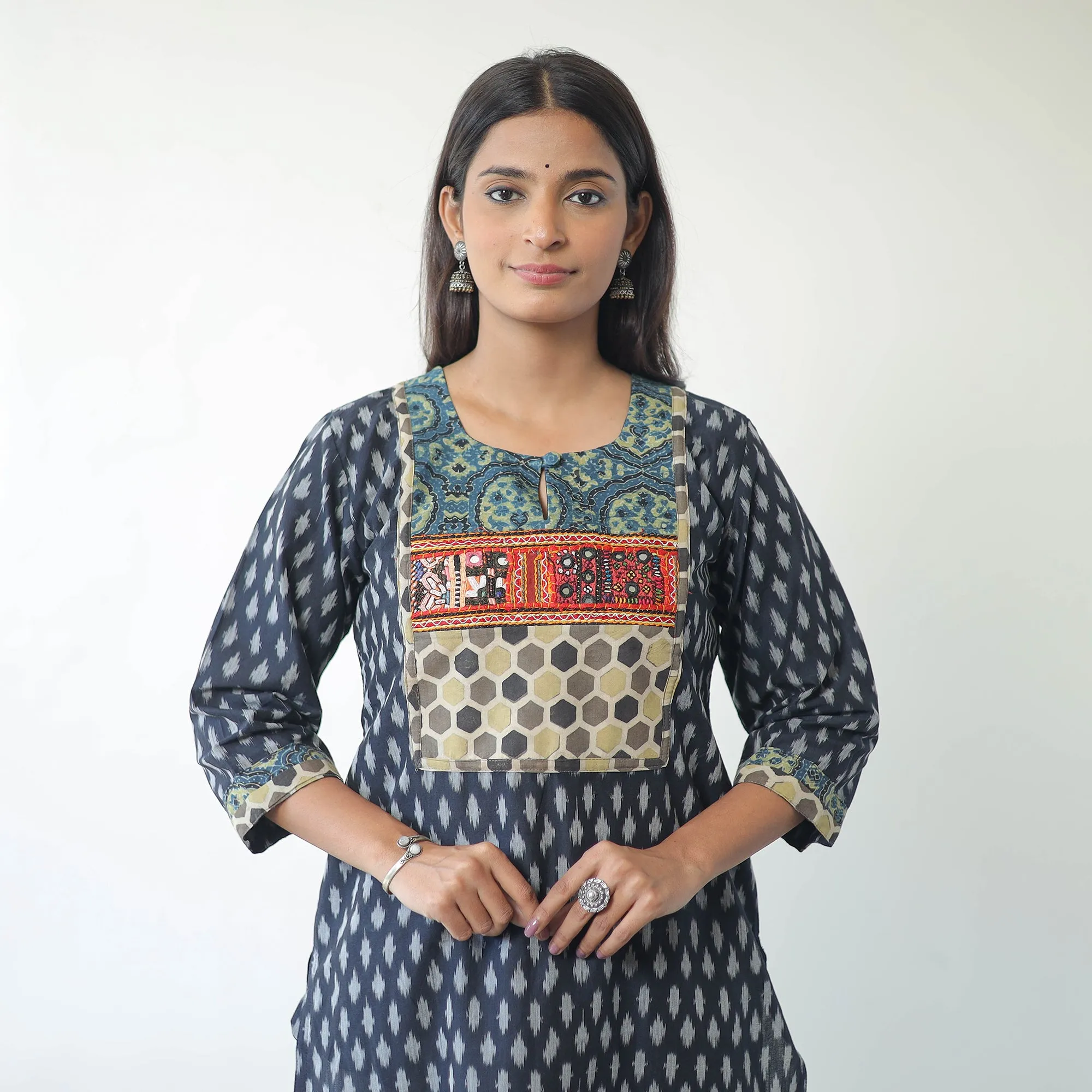 Blue - Mercerised Cotton Pochampally Ikat Kurta (Straight) 07 sold by Itokri