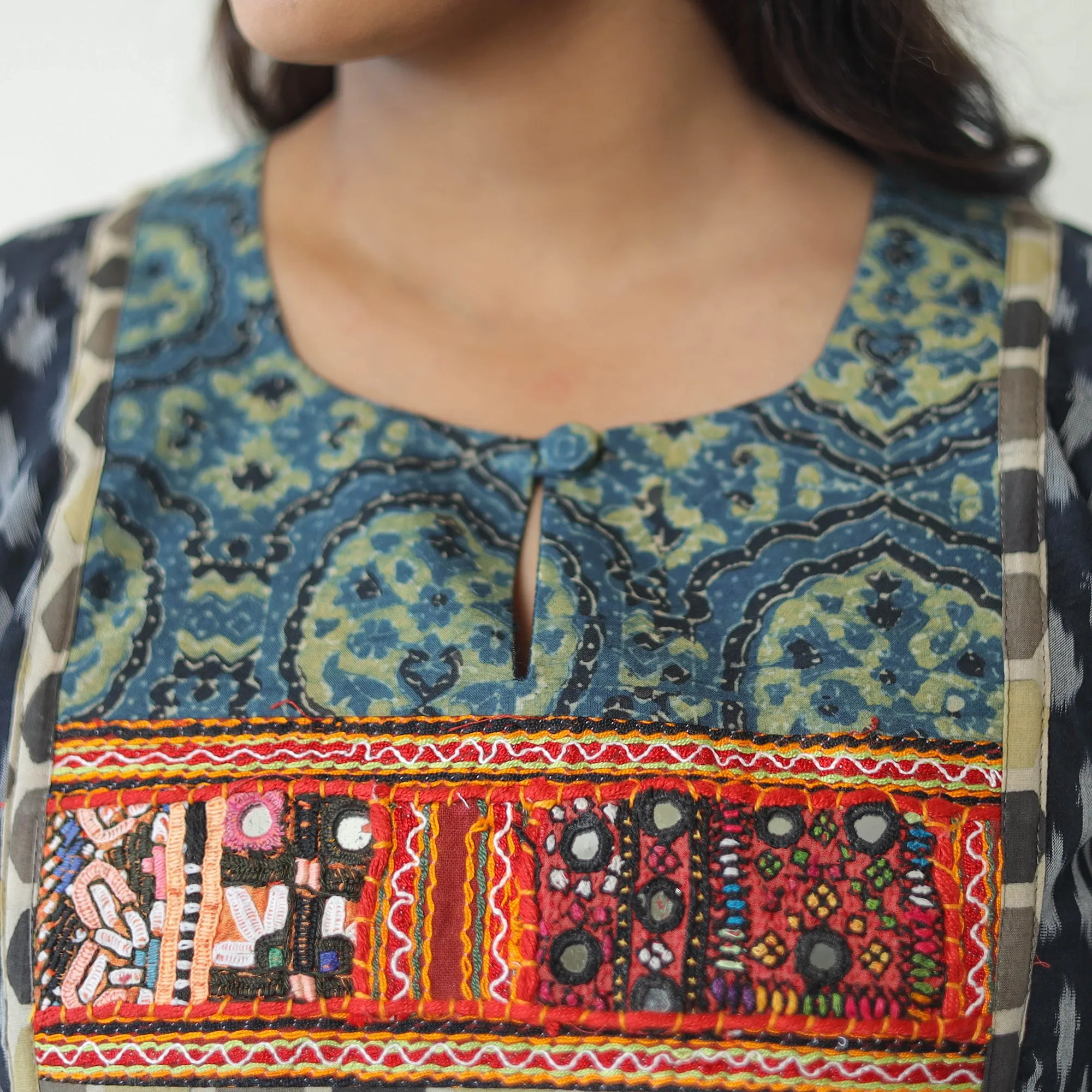 Blue - Mercerised Cotton Pochampally Ikat Kurta (Straight) 07 sold by Itokri product image thumbnail 5