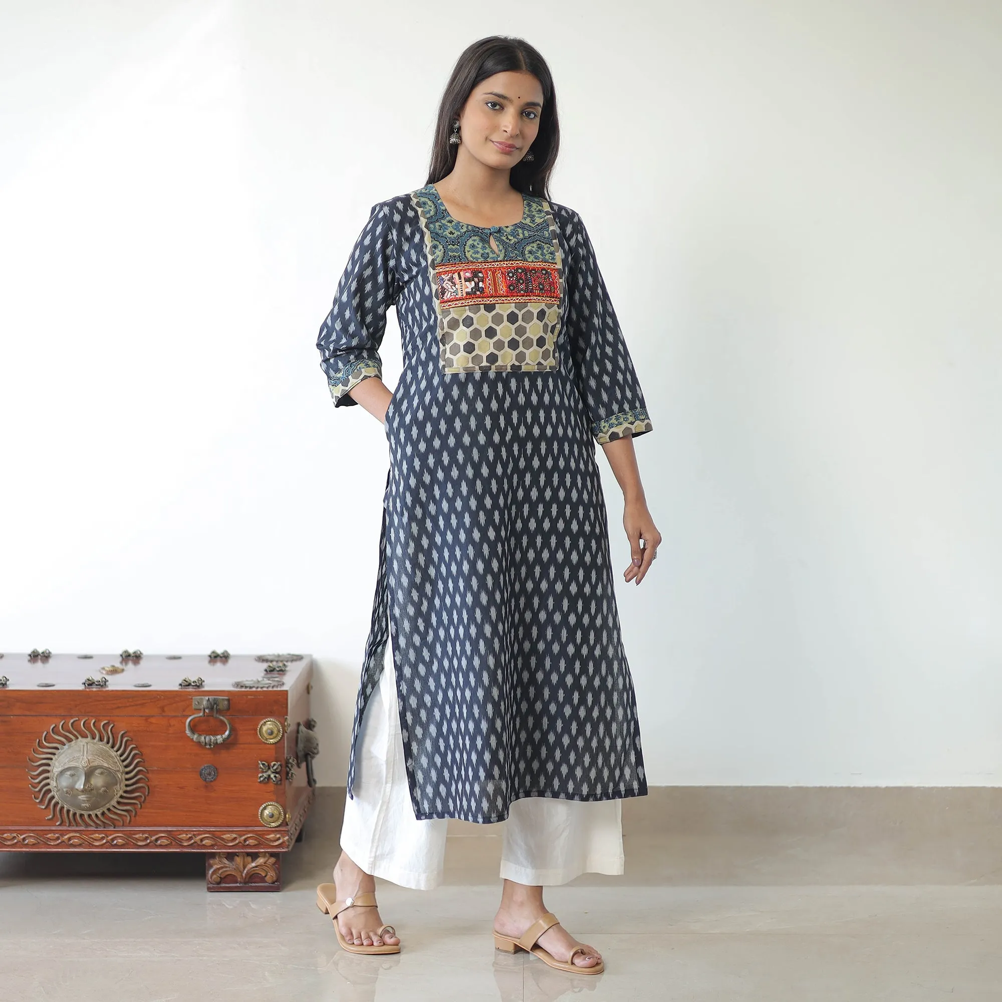 Blue - Mercerised Cotton Pochampally Ikat Kurta (Straight) 07 sold by Itokri product image thumbnail 3