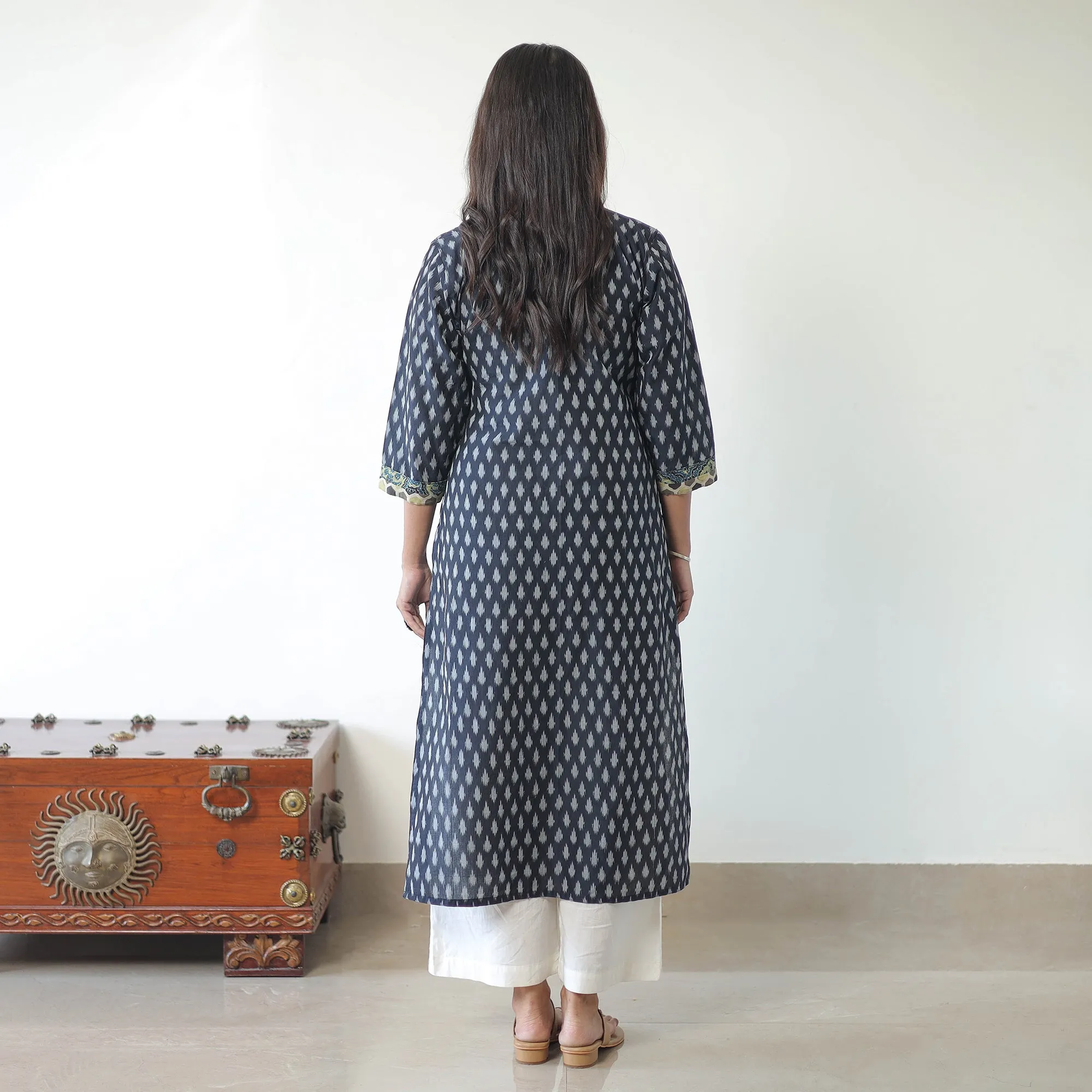 Blue - Mercerised Cotton Pochampally Ikat Kurta (Straight) 07 sold by Itokri product image thumbnail 4