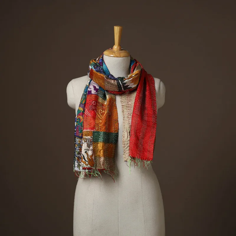 Patchwork Reversible Silk Bengal Hand Kantha Stitch Stole 01 sold by Itokri