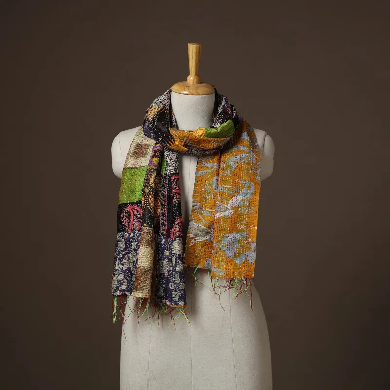 Patchwork Reversible Silk Bengal Hand Kantha Stitch Stole 03 sold by Itokri