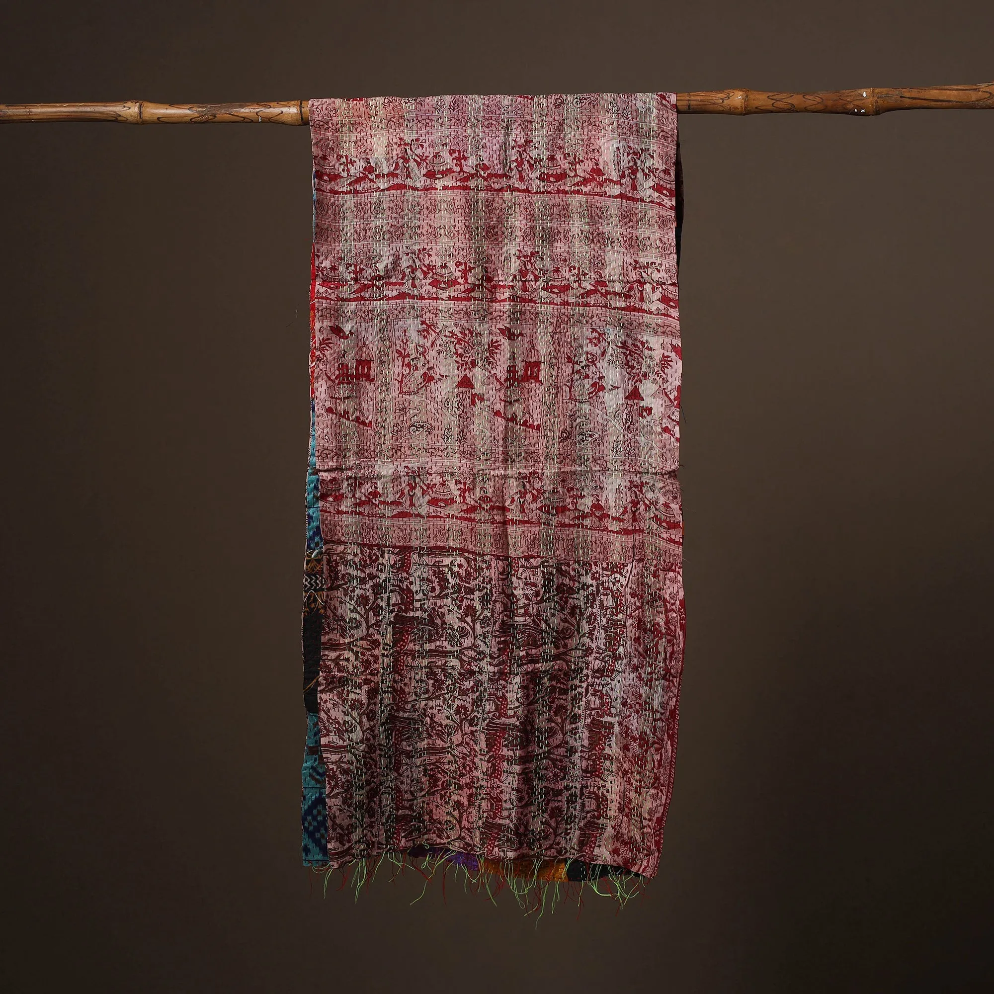 Multicolor - Patchwork Reversible Silk Bengal Hand Kantha Stitch Stole 02 sold by Itokri product image thumbnail 2