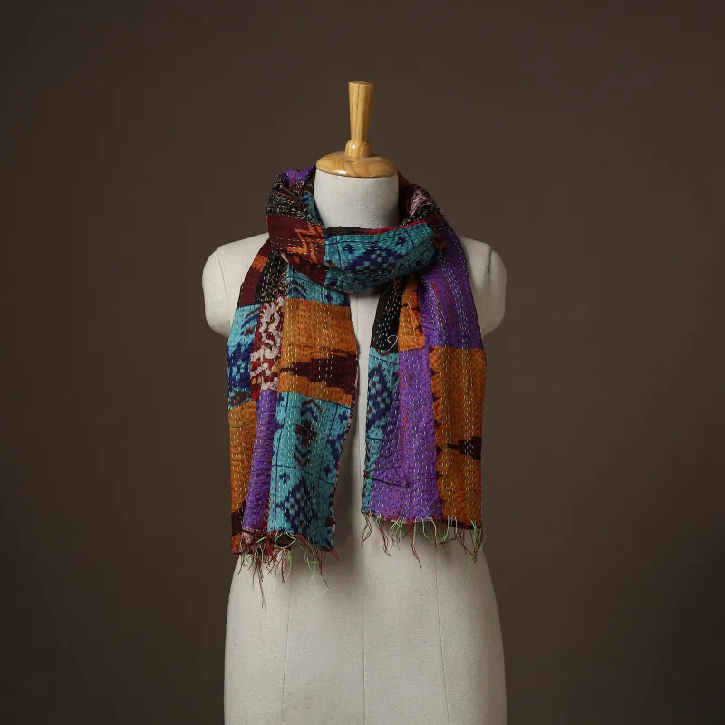 Patchwork Reversible Silk Bengal Hand Kantha Stitch Stole 02 sold by Itokri
