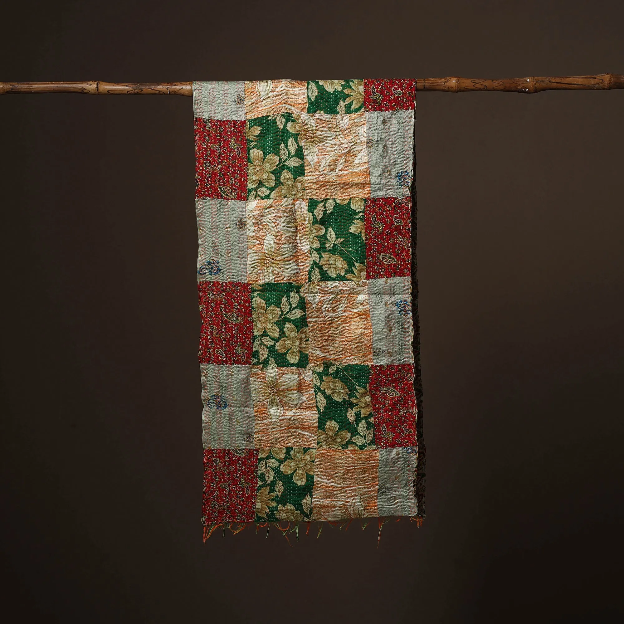 Multicolor - Patchwork Reversible Silk Bengal Hand Kantha Stitch Stole 09 sold by Itokri product image thumbnail 2