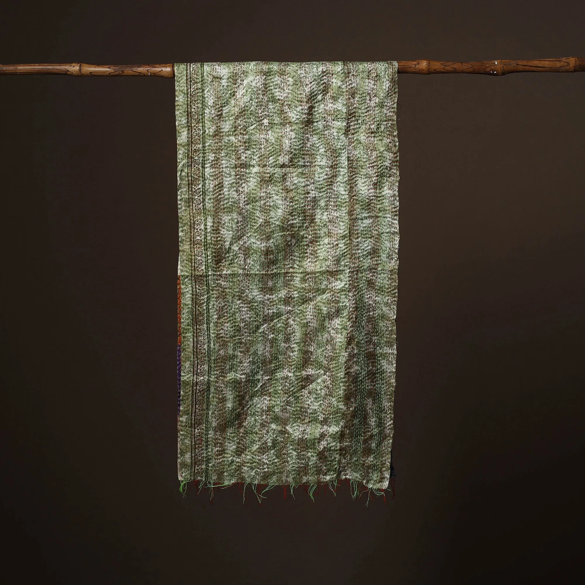 Multicolor - Patchwork Reversible Silk Bengal Hand Kantha Stitch Stole 08 sold by Itokri product image thumbnail 2