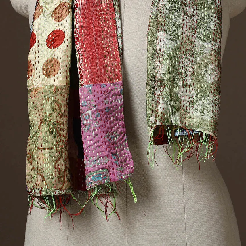 Multicolor - Patchwork Reversible Silk Bengal Hand Kantha Stitch Stole 08 sold by Itokri product image thumbnail 3