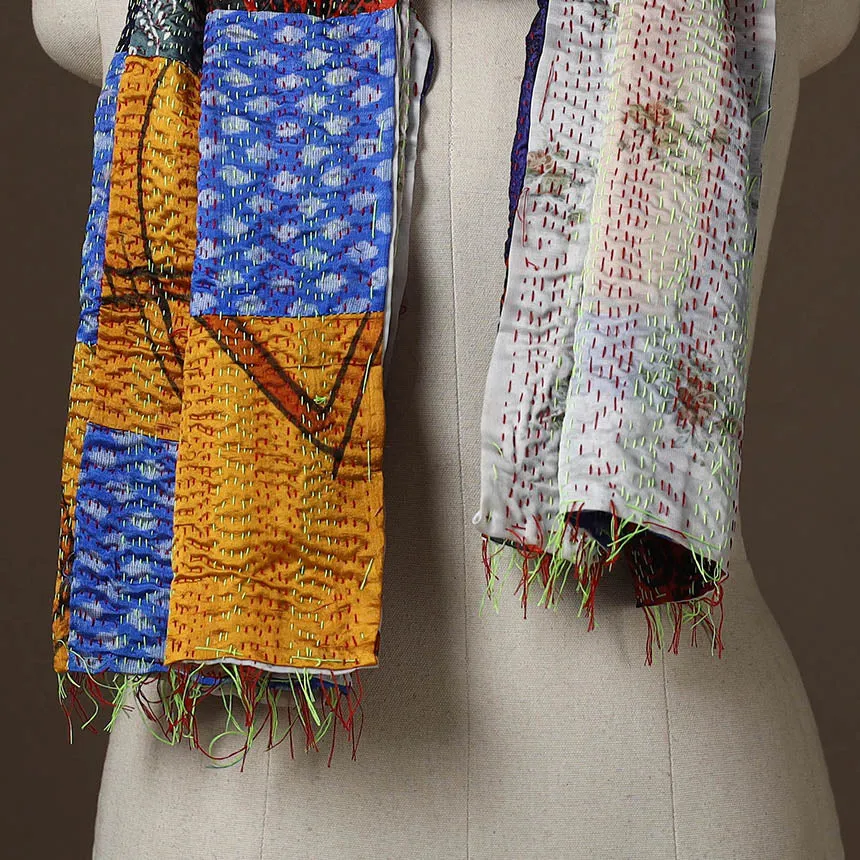Multicolor - Patchwork Reversible Silk Bengal Hand Kantha Stitch Stole 07 sold by Itokri product image thumbnail 3