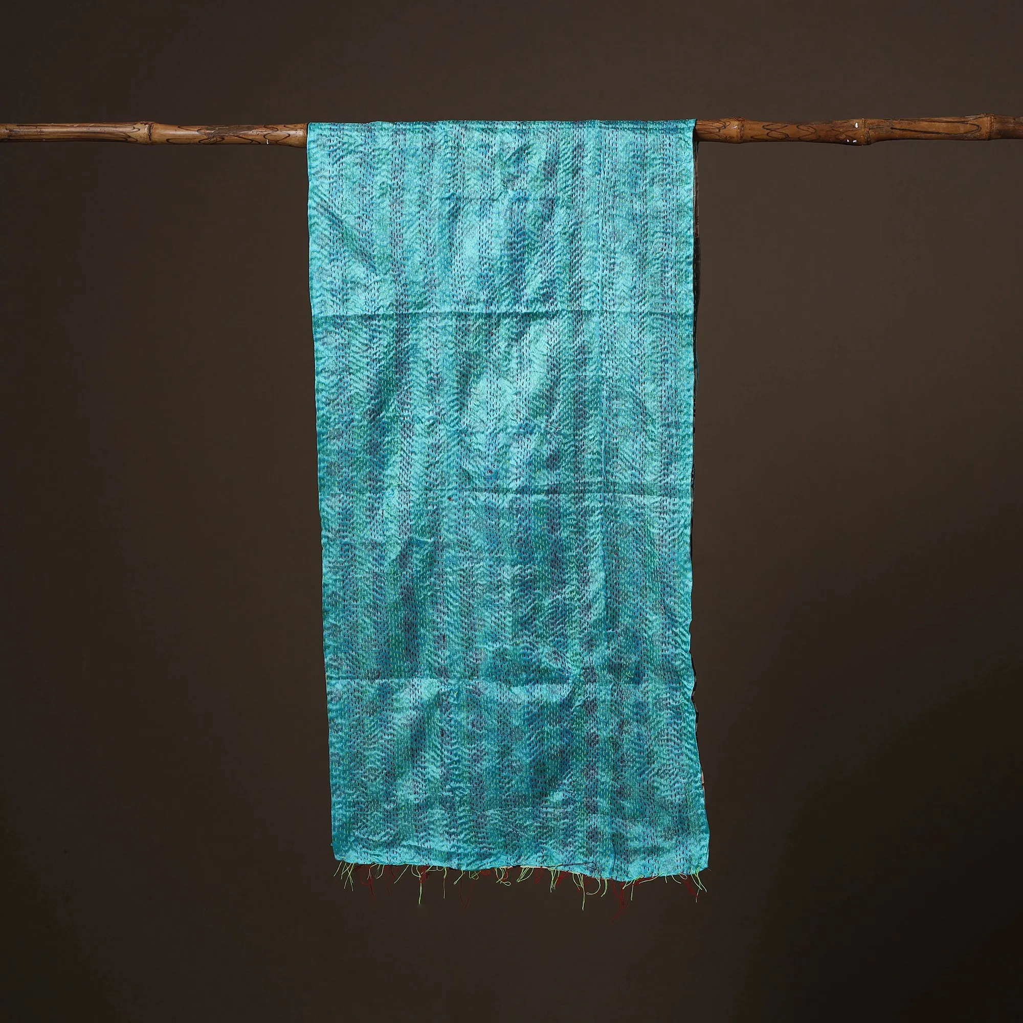 Multicolor - Patchwork Reversible Silk Bengal Hand Kantha Stitch Stole 10 sold by Itokri product image thumbnail 2