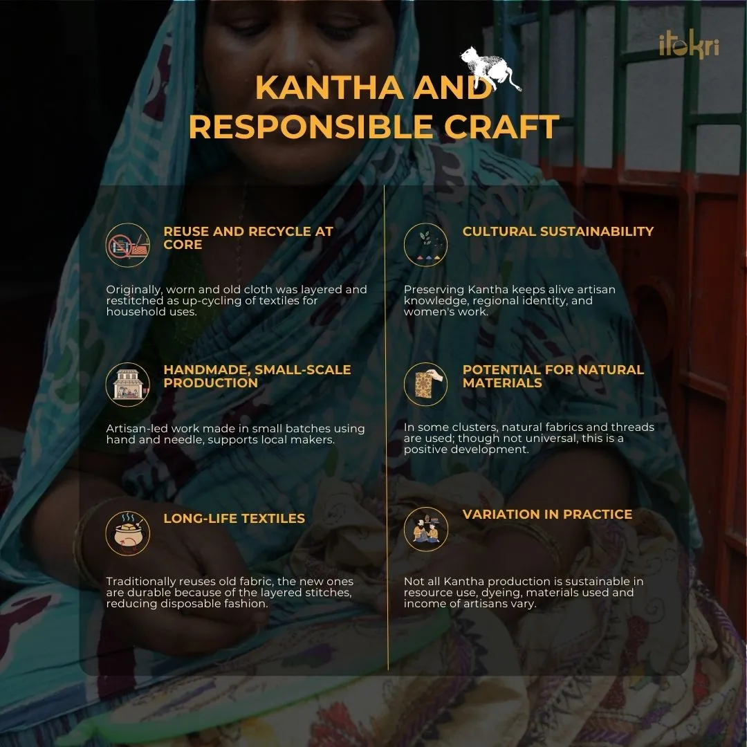 Patchwork Reversible Silk Bengal Hand Kantha Stitch Stole 16 sold by Itokri product image thumbnail 5