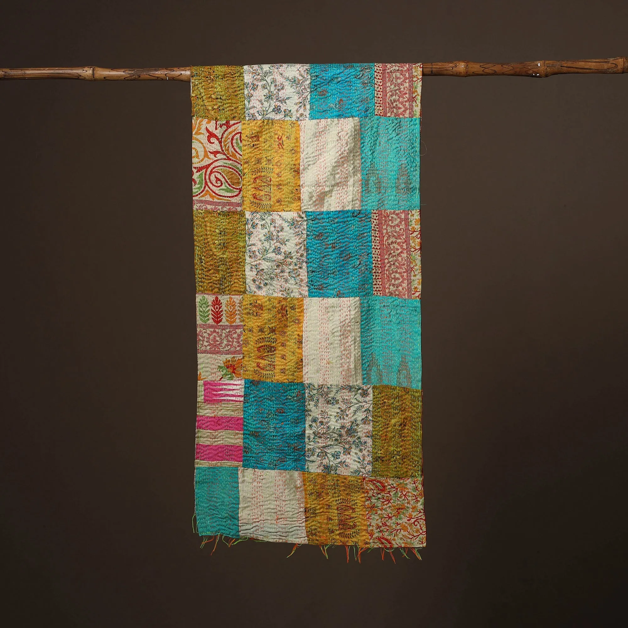 Patchwork Reversible Silk Bengal Hand Kantha Stitch Stole 16 sold by Itokri product image thumbnail 2