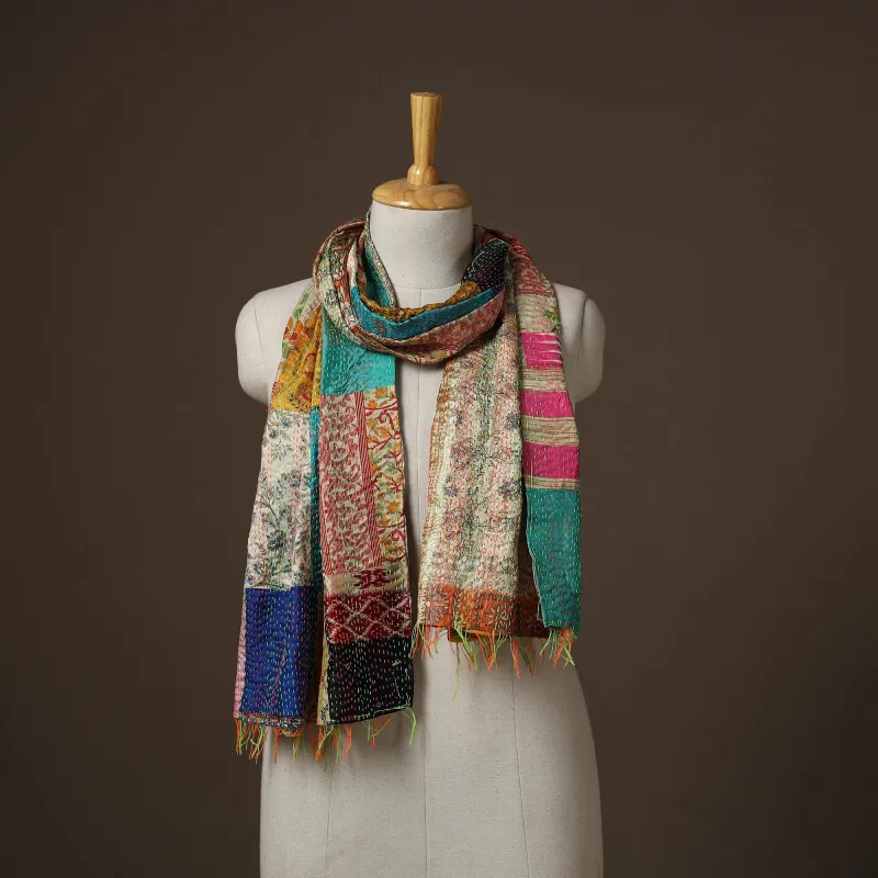 Patchwork Reversible Silk Bengal Hand Kantha Stitch Stole 16 sold by Itokri