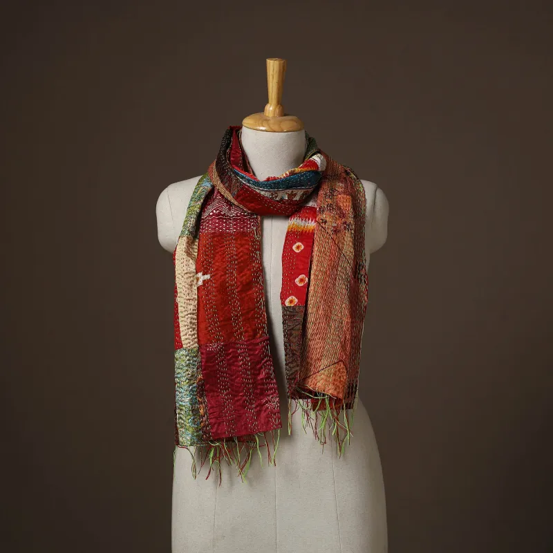 Patchwork Reversible Silk Bengal Hand Kantha Stitch Stole 15 sold by Itokri