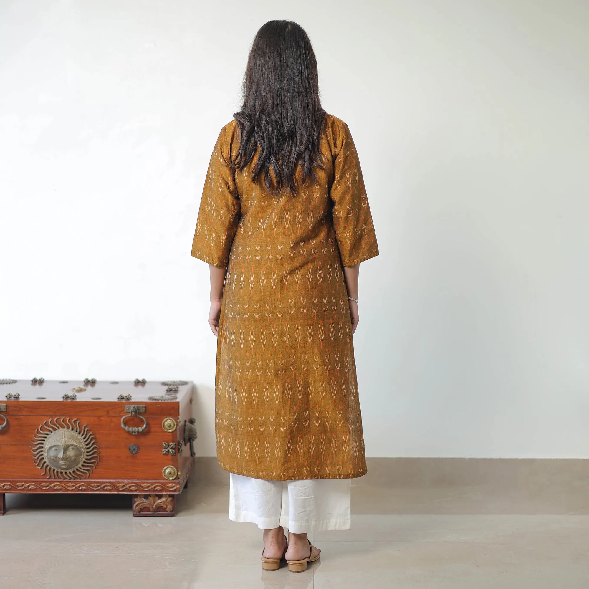 Brown - Mercerised Cotton Pochampally Ikat Kurta (Straight) 14 sold by Itokri product image thumbnail 4