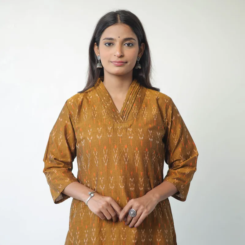 Brown - Mercerised Cotton Pochampally Ikat Kurta (Straight) 14 sold by Itokri