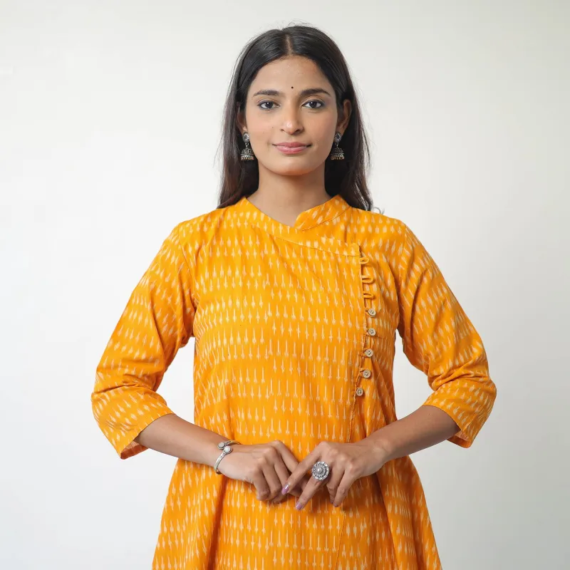 Yellow - Mercerised Cotton Pochampally Ikat Kurta (A-Line) 02 sold by Itokri