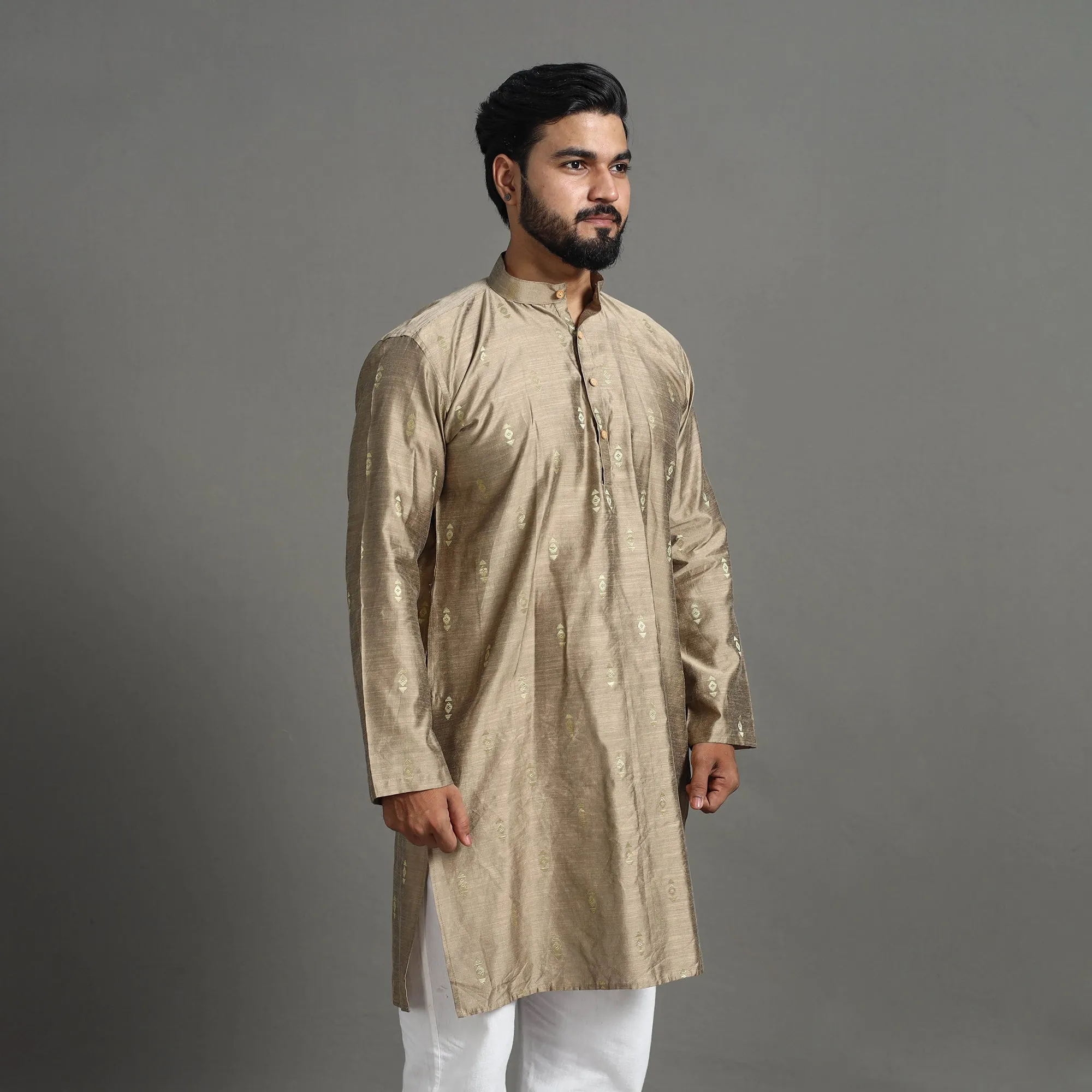 Zari Buti Spun Dupion Viscose Silk Plain Men Kurta 06 sold by Itokri product image thumbnail 4
