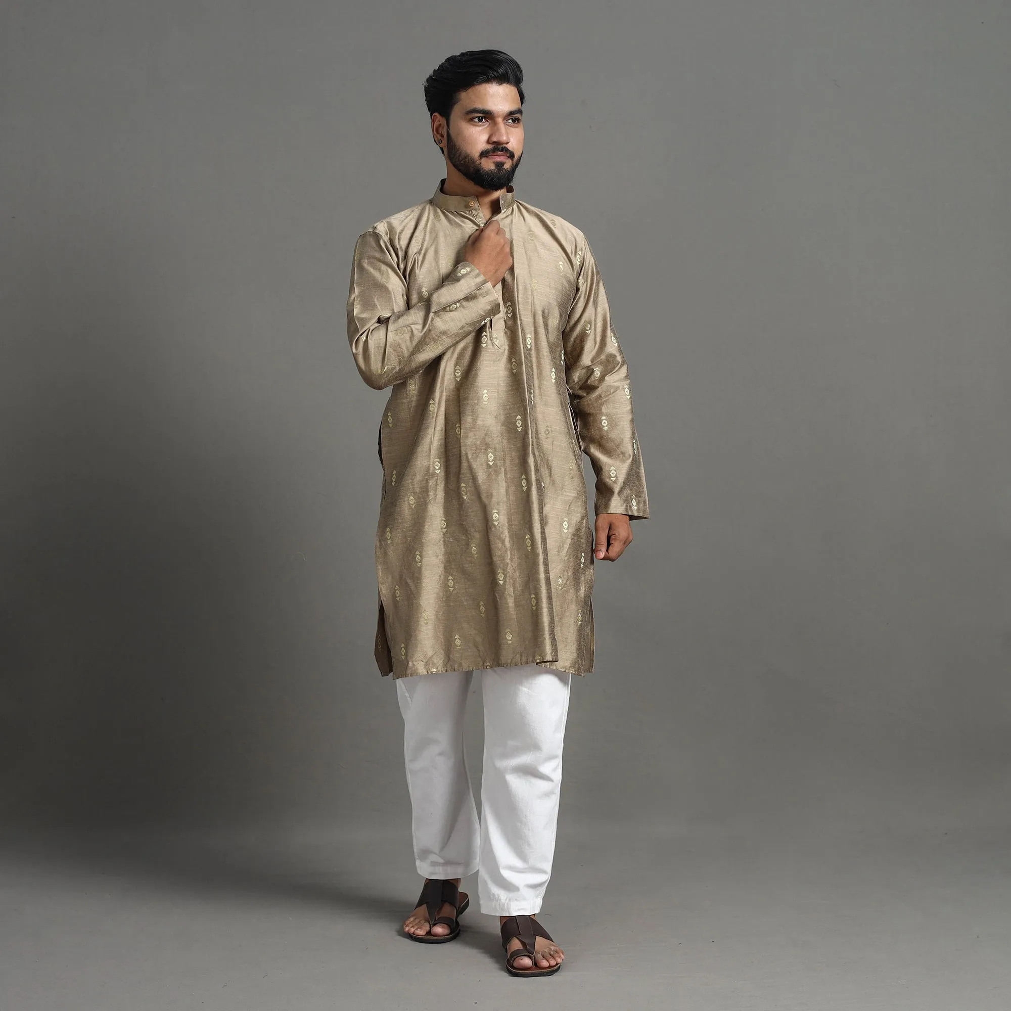 Zari Buti Spun Dupion Viscose Silk Plain Men Kurta 06 sold by Itokri product image thumbnail 3