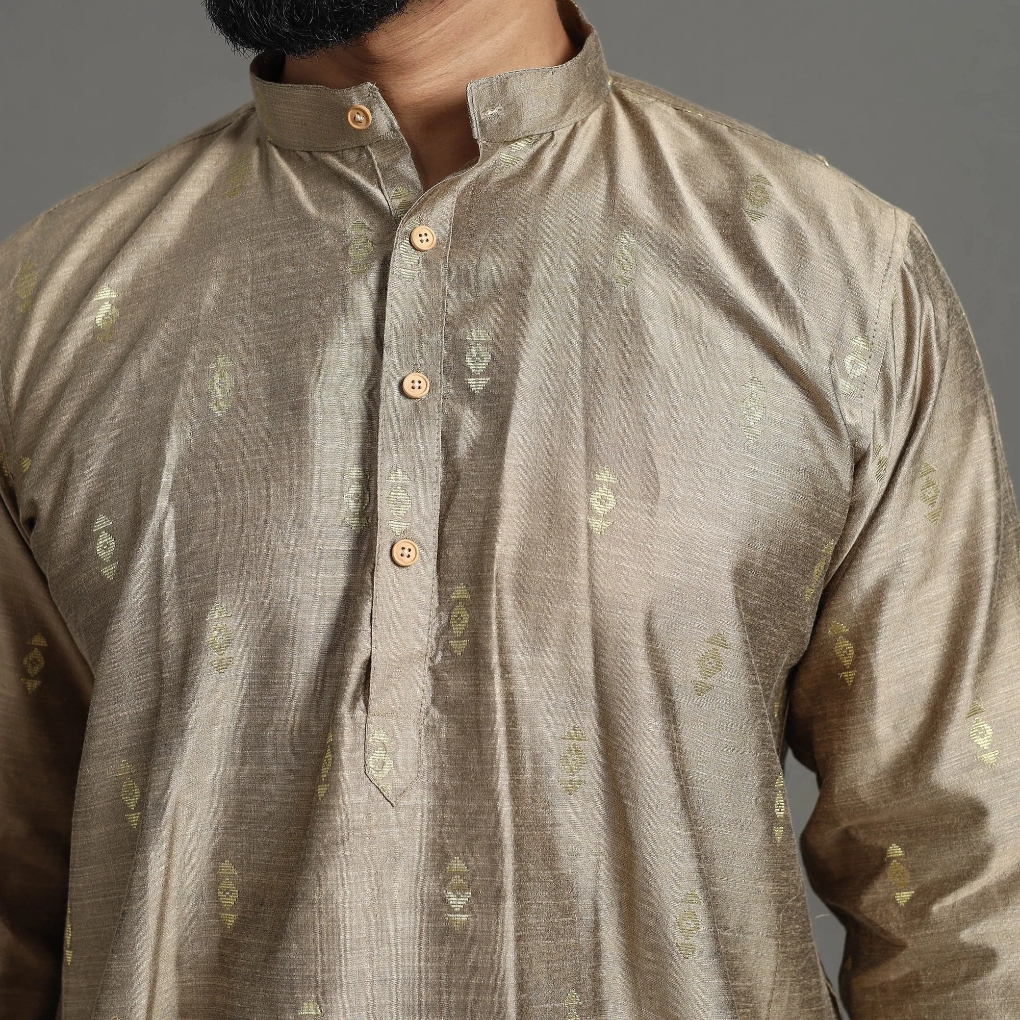 Zari Buti Spun Dupion Viscose Silk Plain Men Kurta 06 sold by Itokri product image thumbnail 5