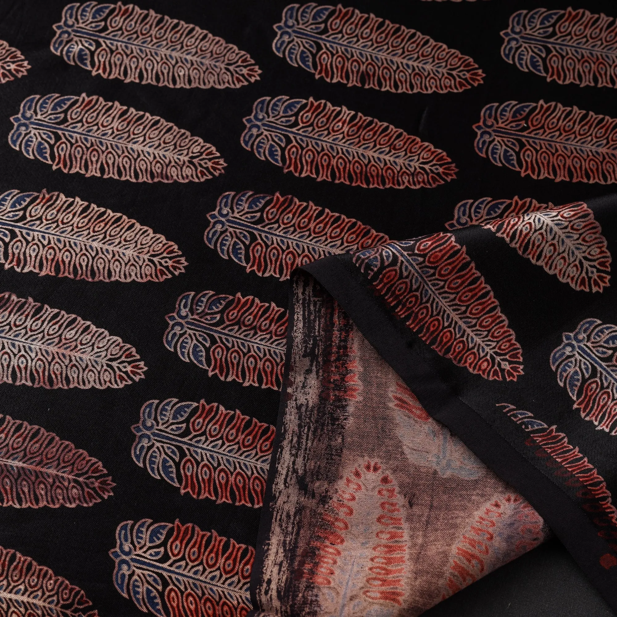 Black - Mashru Silk Natural Dyed Block Print Ajrakh Fabric 20 sold by Itokri product image thumbnail 4