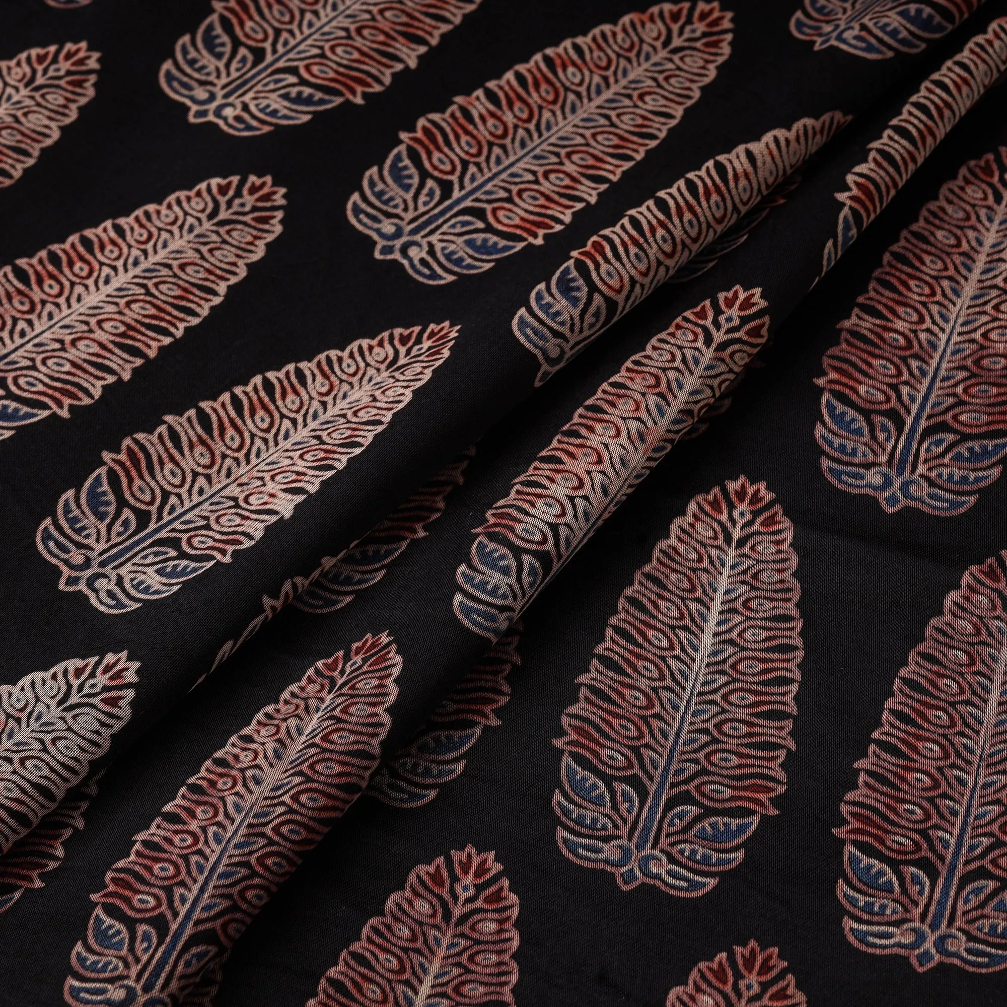 Black - Mashru Silk Natural Dyed Block Print Ajrakh Fabric 20 sold by Itokri product image thumbnail 2