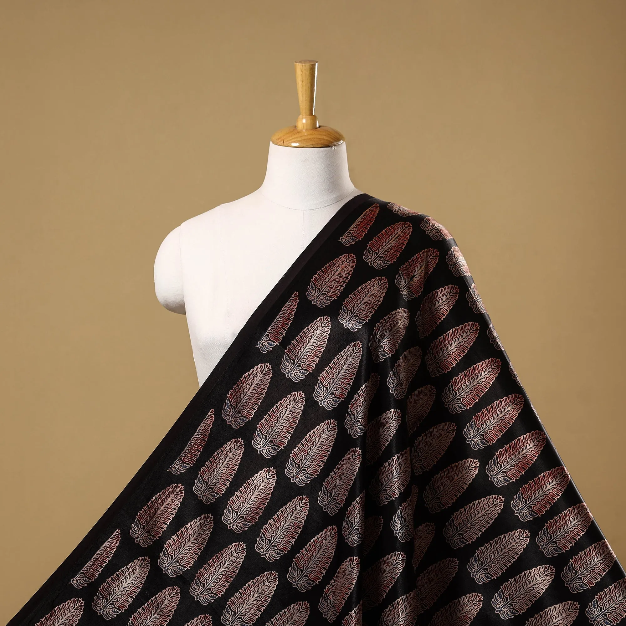 Black - Mashru Silk Natural Dyed Block Print Ajrakh Fabric 20 sold by Itokri