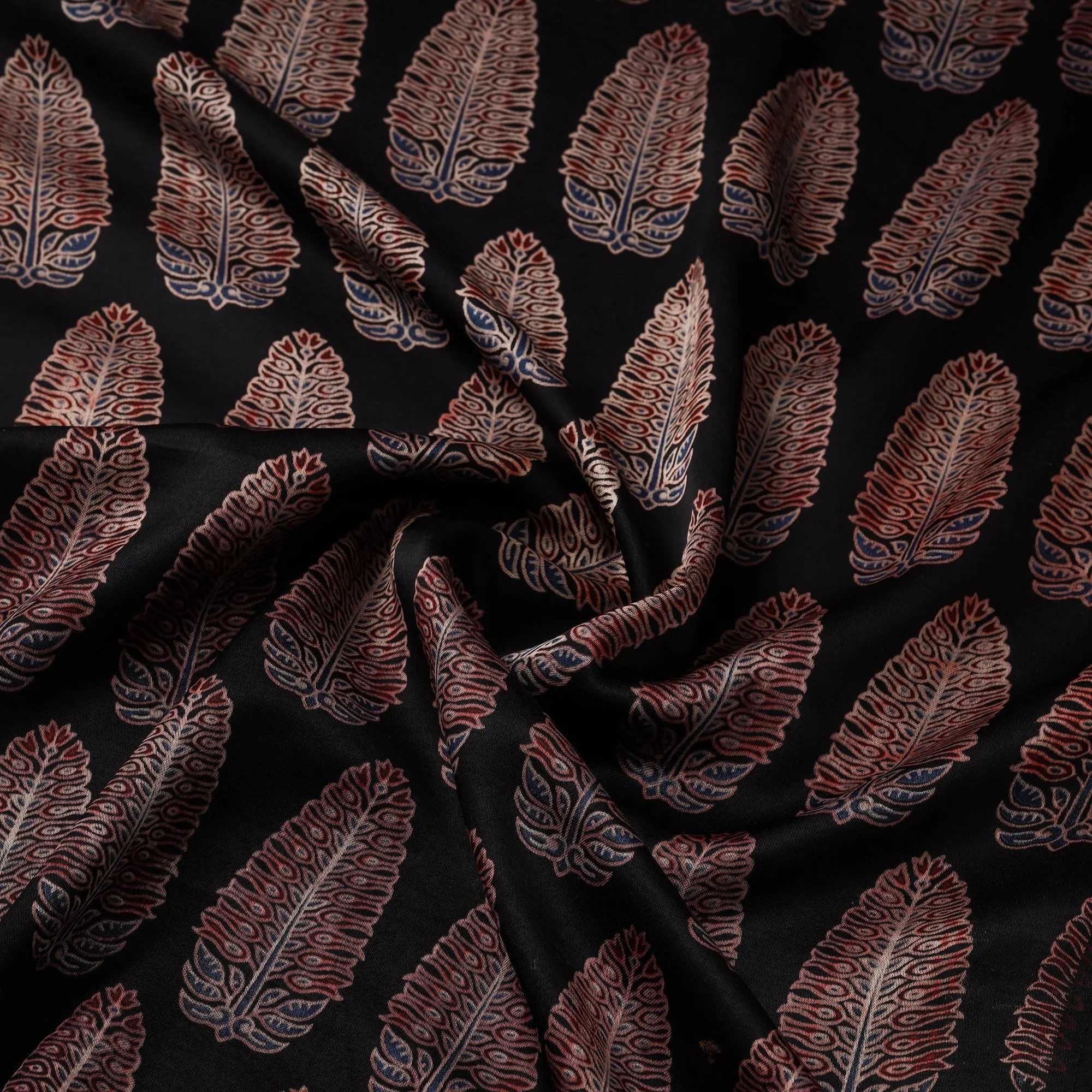 Black - Mashru Silk Natural Dyed Block Print Ajrakh Fabric 20 sold by Itokri product image thumbnail 3