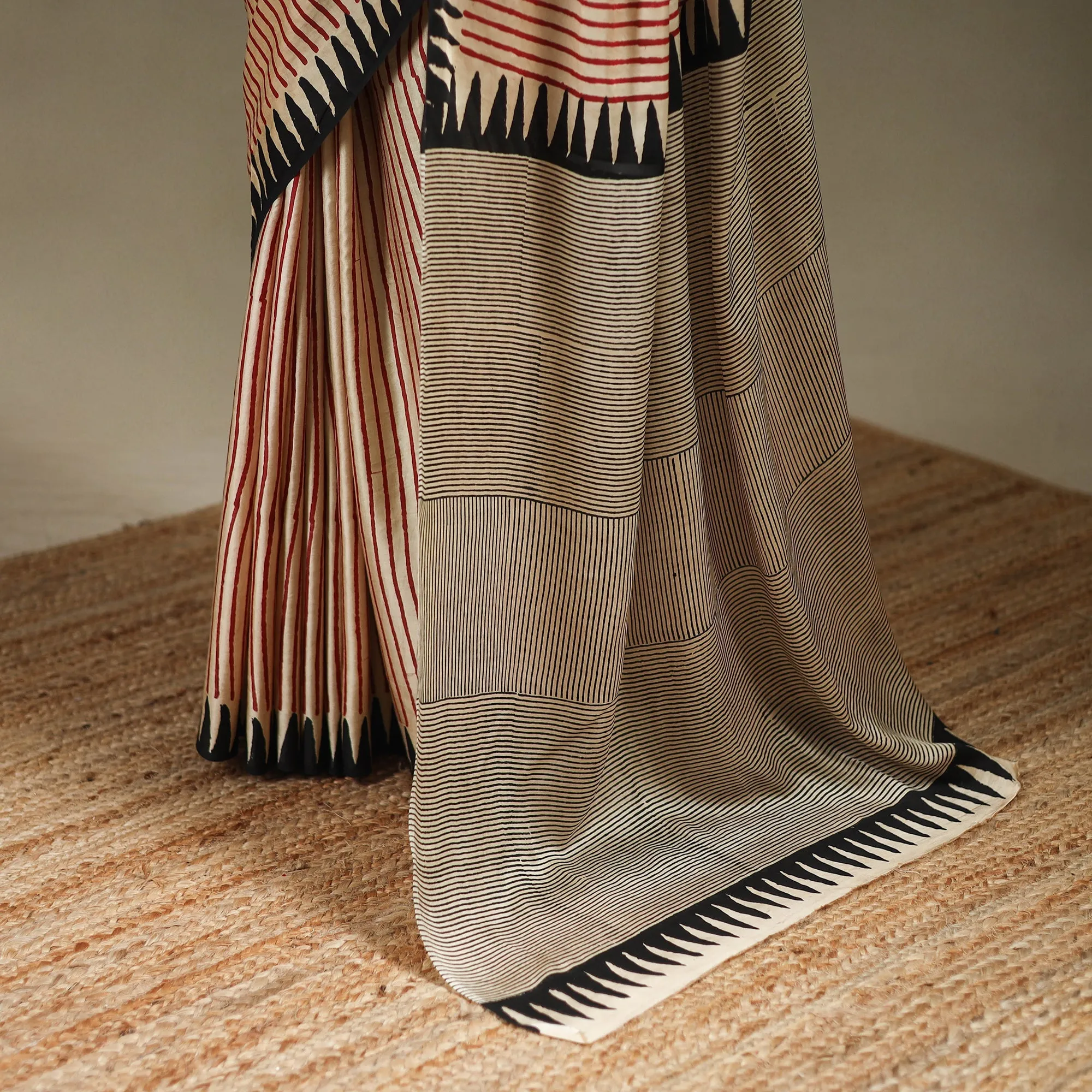 Beige - Modal Silk Hand Block Print Bagru Saree 11 sold by Itokri product image thumbnail 4