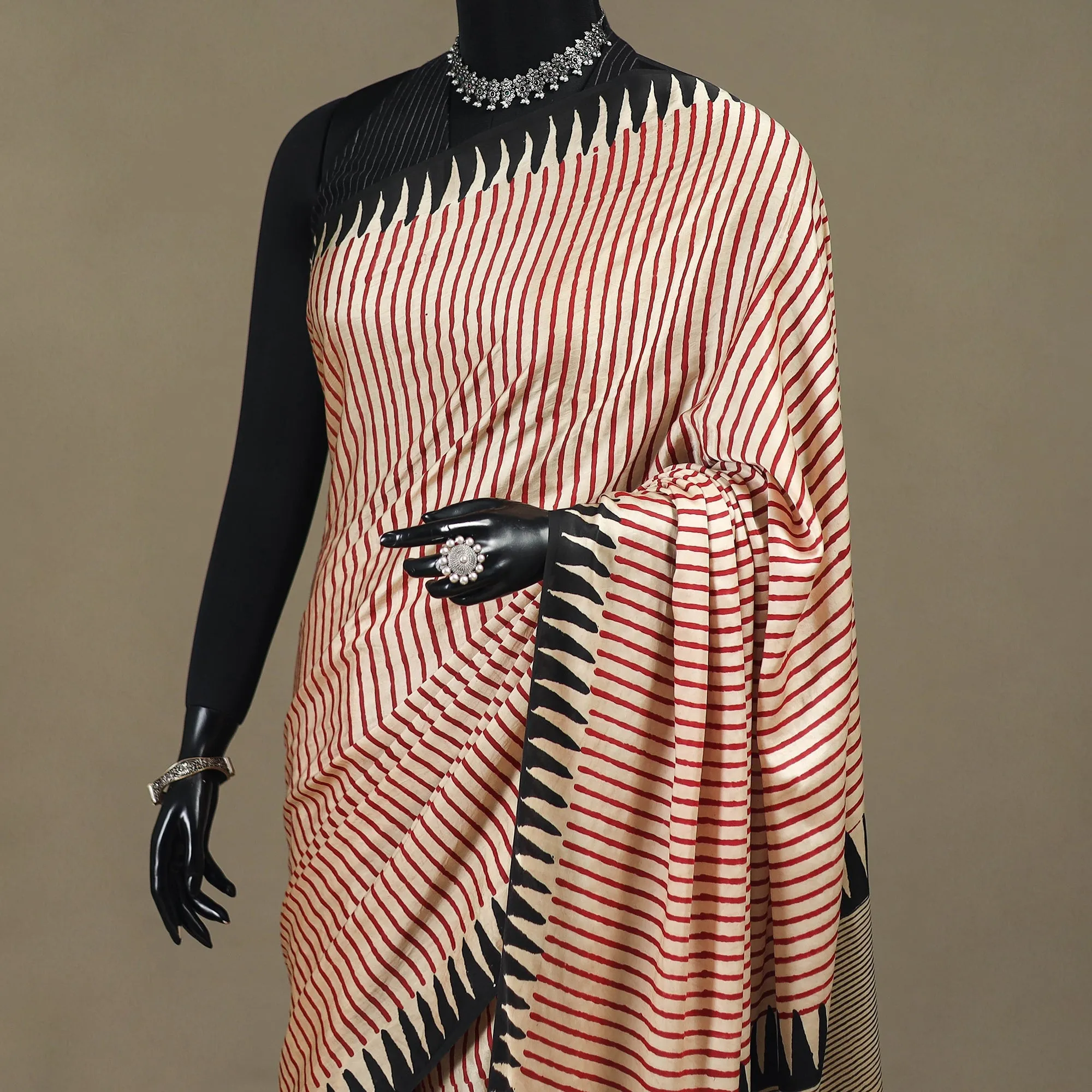 Beige - Modal Silk Hand Block Print Bagru Saree 11 sold by Itokri product image thumbnail 2