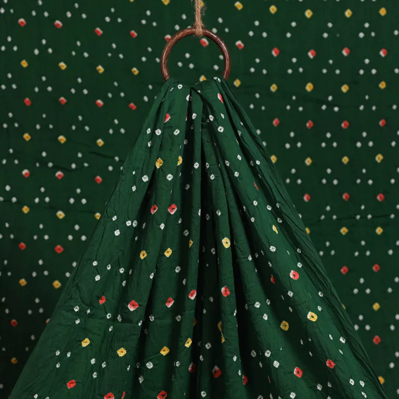 Green - Kutch Tie-Dye Cotton Bandhani Fabric 07 sold by Itokri