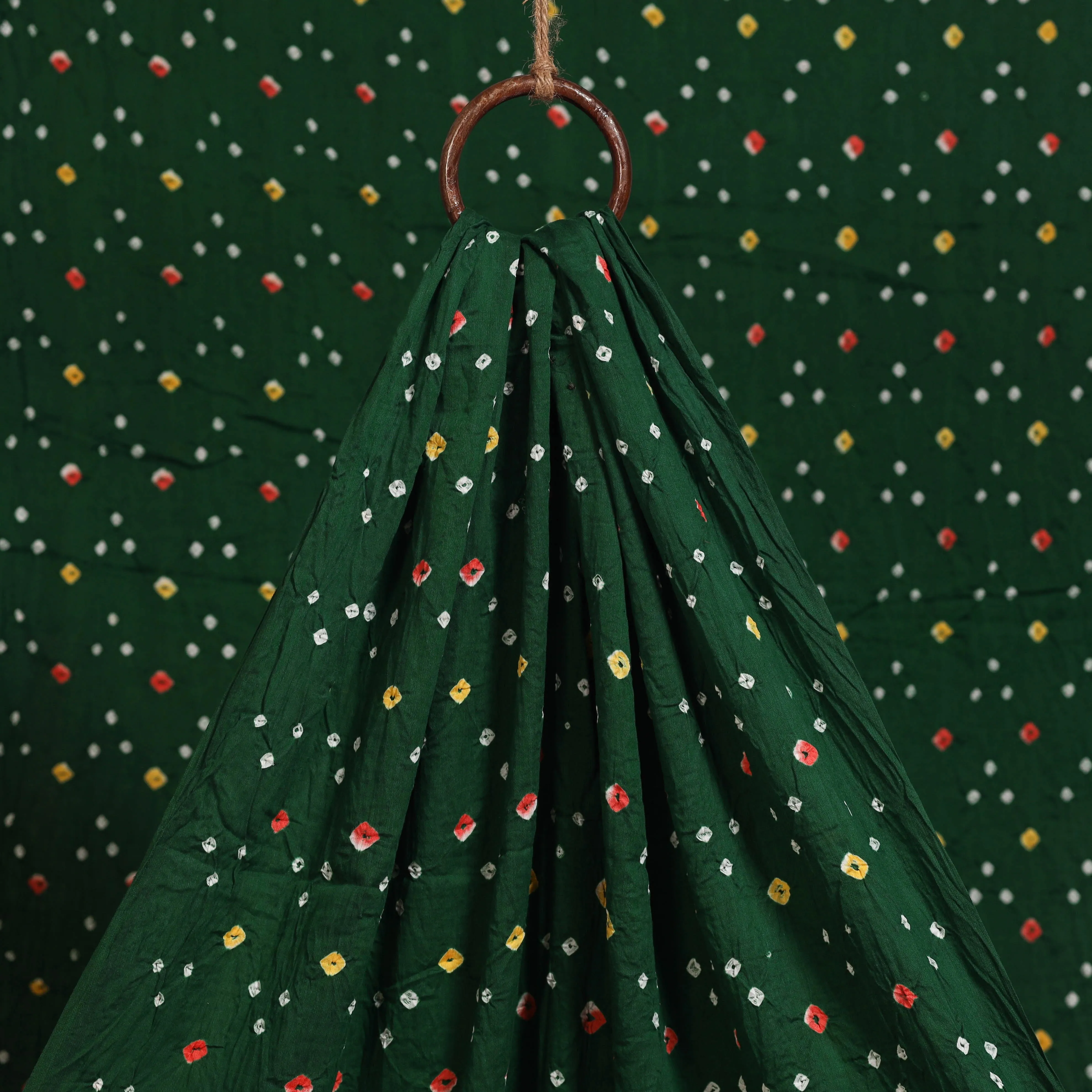 Green - Kutch Tie-Dye Cotton Bandhani Fabric 07 sold by Itokri