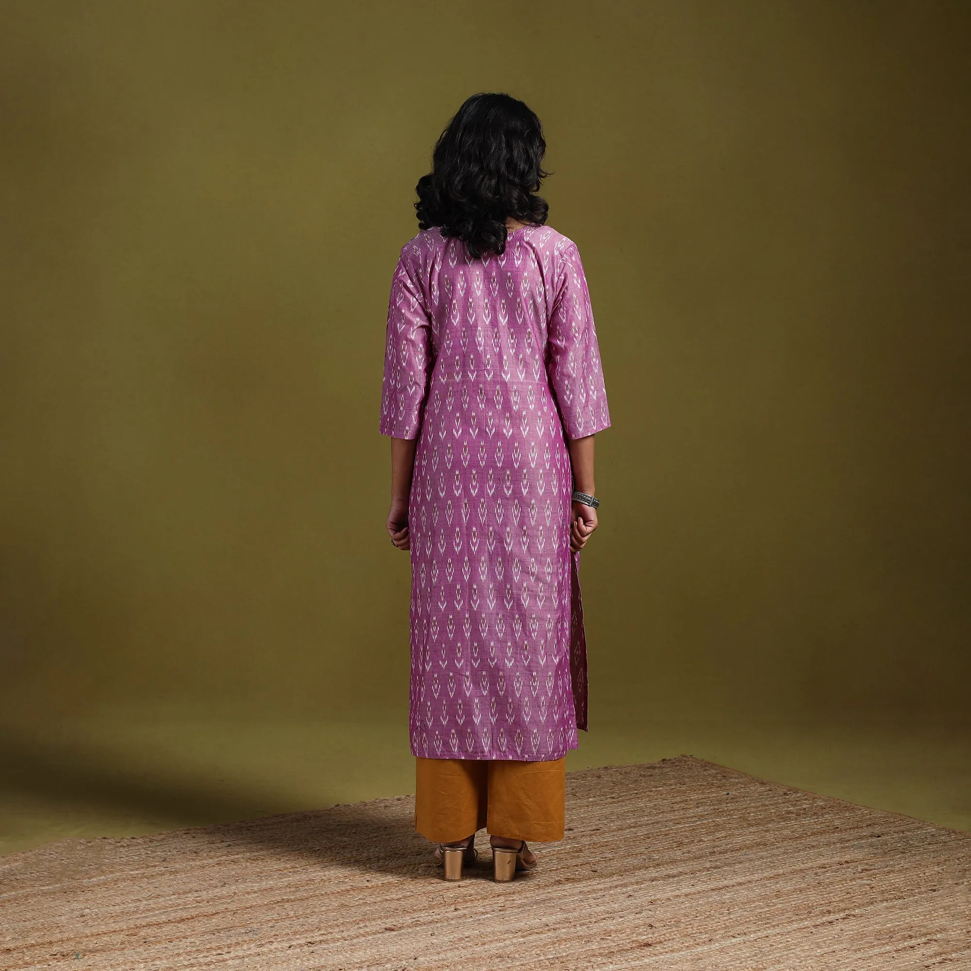 Purple - Handloom Mercerised Cotton Straight Pochampally Ikat Kurta for women 15 sold by Itokri product image thumbnail 5