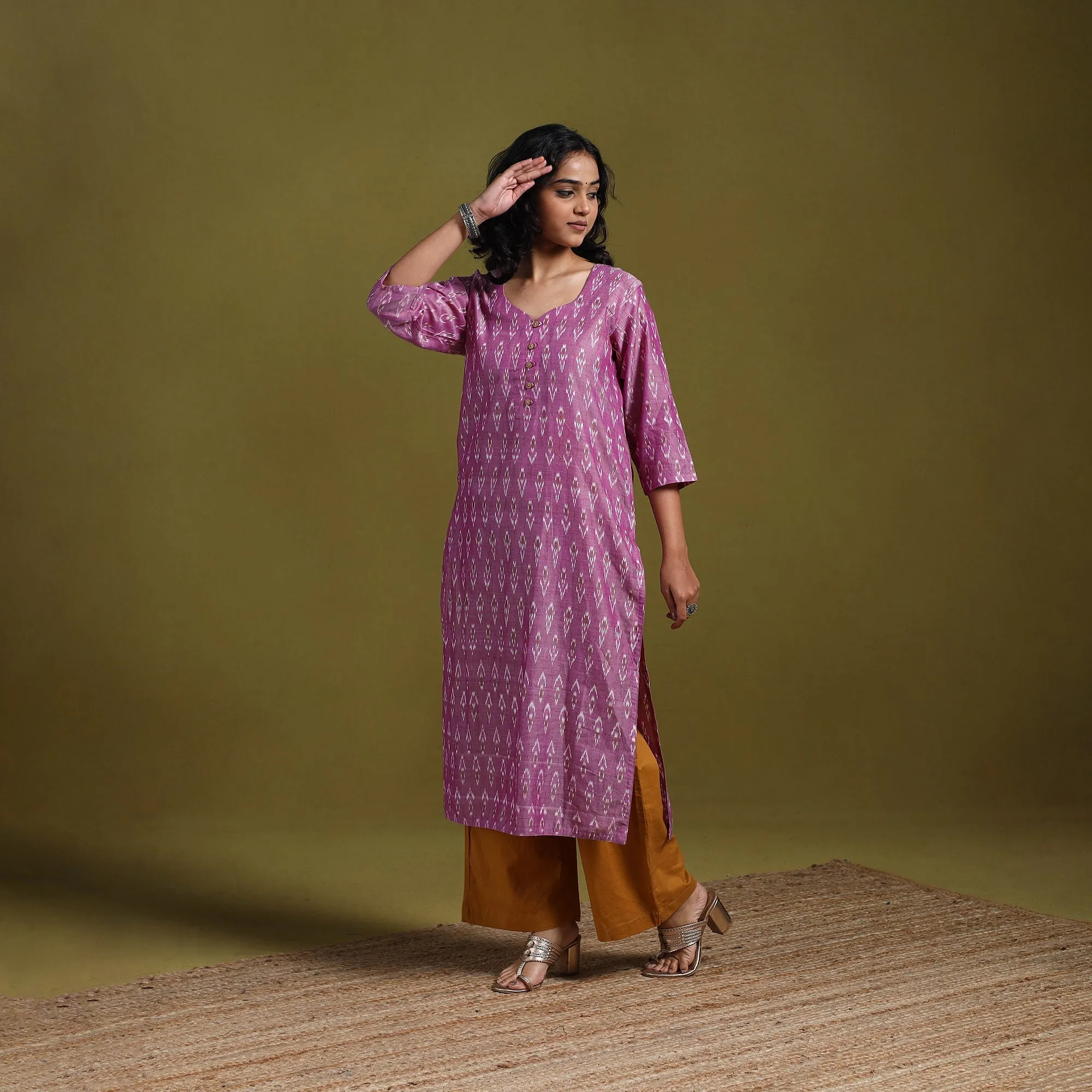 Purple - Handloom Mercerised Cotton Straight Pochampally Ikat Kurta for women 15 sold by Itokri product image thumbnail 4