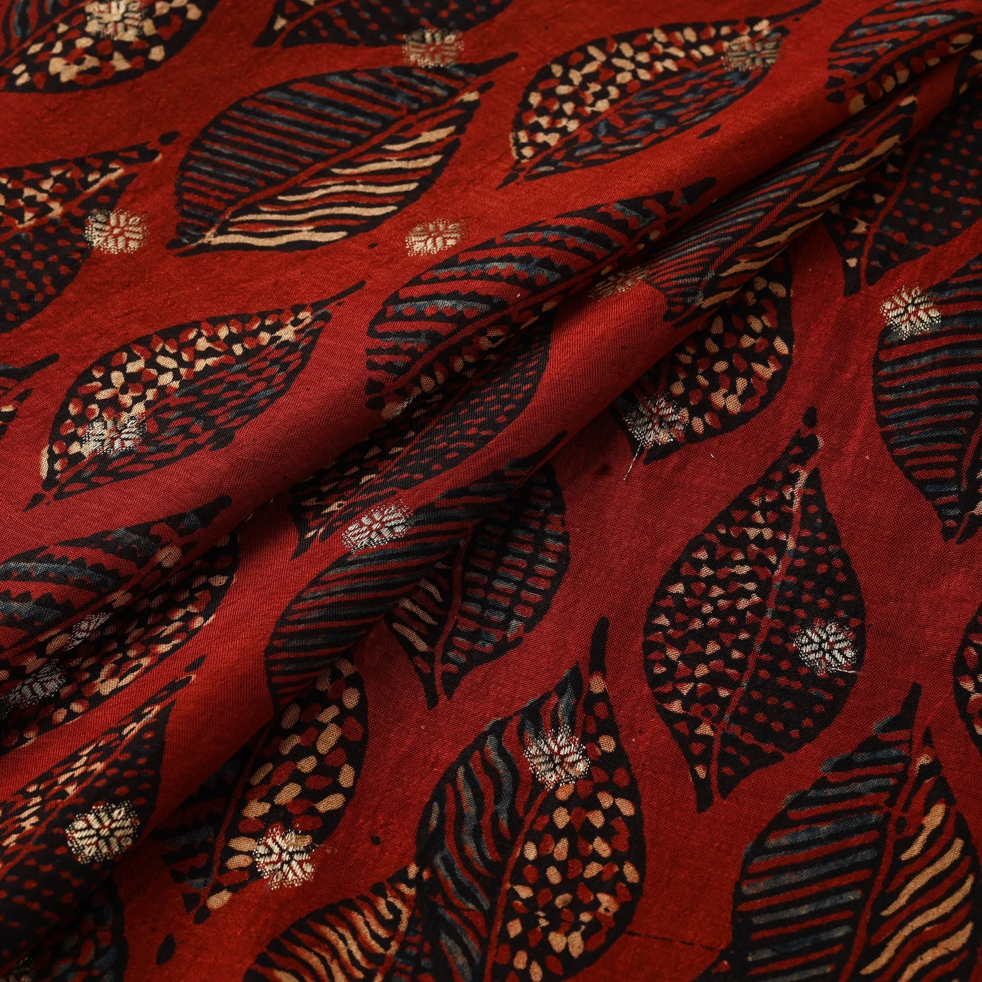 Red - Block Print Natural Dyed Dola Silk Jacquard Buti Ajrakh Fabric 07 sold by Itokri product image thumbnail 2