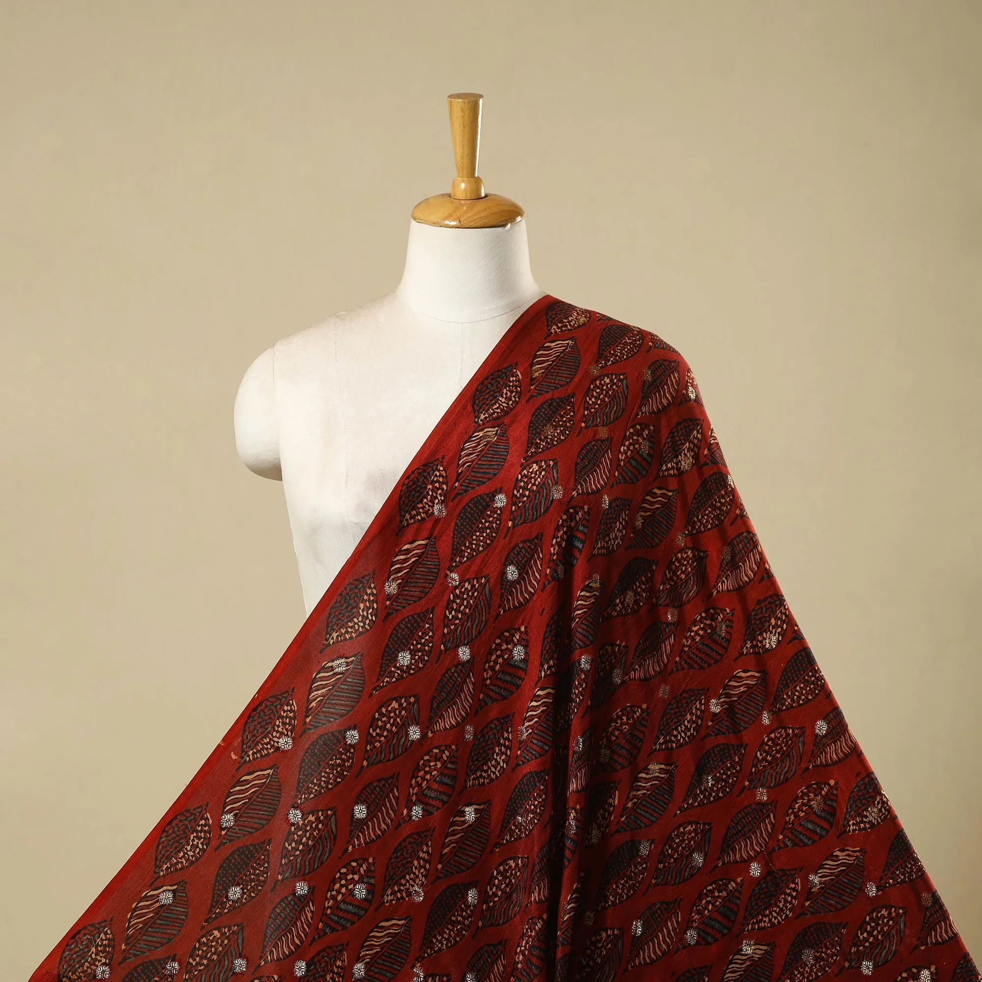 Red - Block Print Natural Dyed Dola Silk Jacquard Buti Ajrakh Fabric 07 sold by Itokri