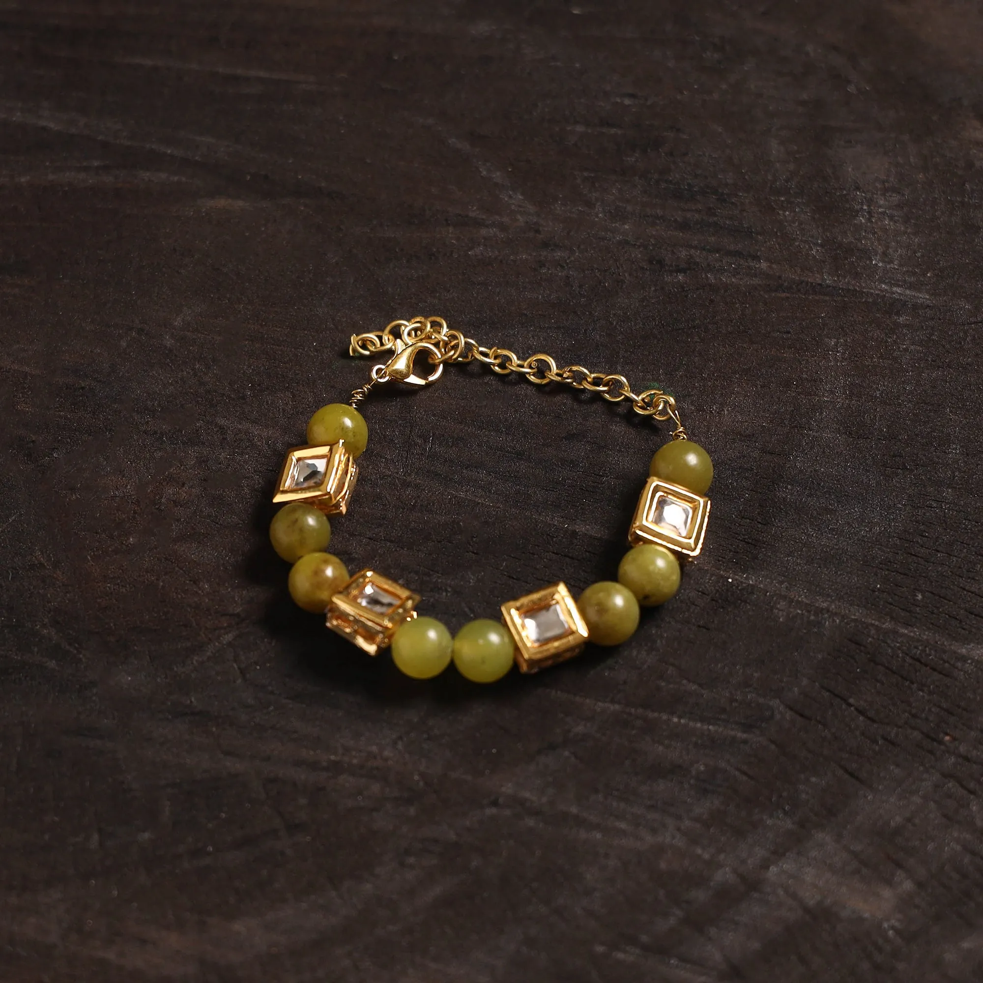 Green - Handcrafted Glass Stone Kundan Work Bracelet 38 sold by Itokri product image thumbnail 2
