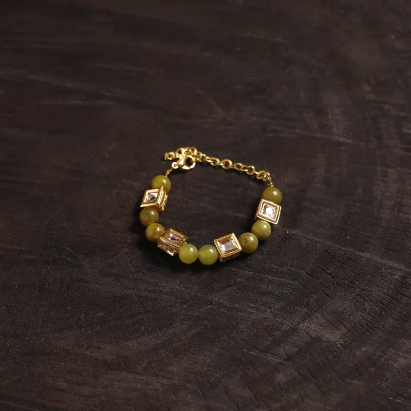 Green - Handcrafted Glass Stone Kundan Work Bracelet 38 sold by Itokri