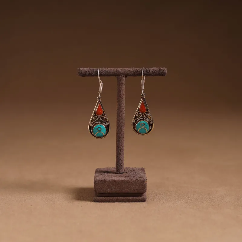 Green - Ethnic Tribal Tibetan Earrings from Himalaya 66 made by Itokri