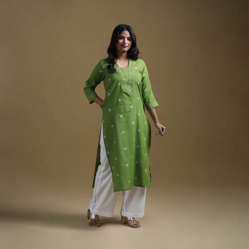Green - Straight Cotton Jacquard Kurta for women 09 sold by Itokri