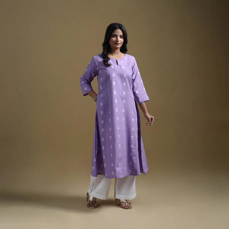 Purple - A-Line Cotton Jacquard Kurta for women 02 sold by Itokri