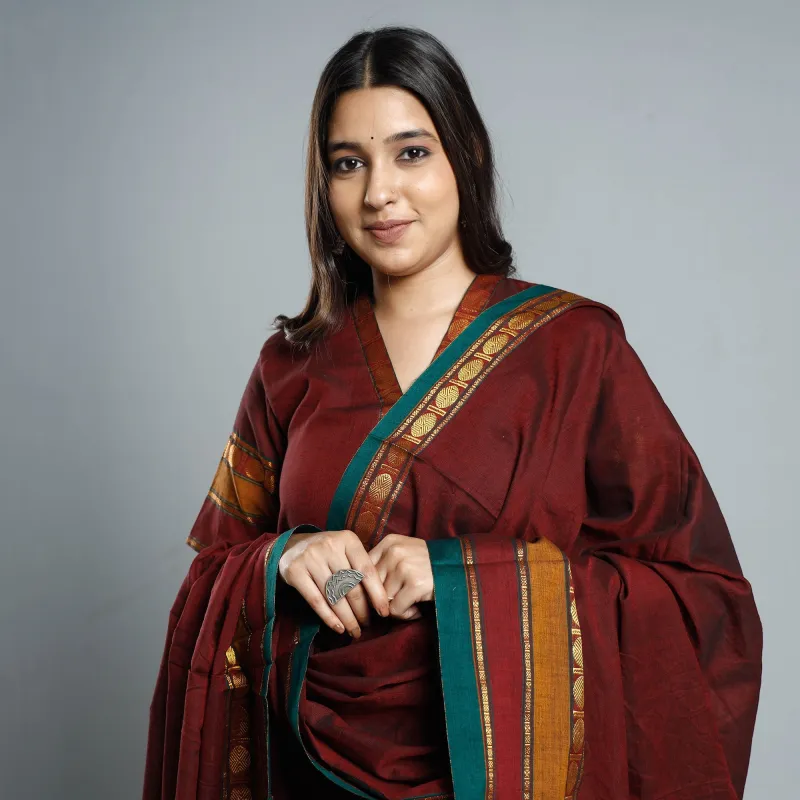 Maroon Dharwad Cotton Kurta with Palazzo & Dupatta Set made by Itokri