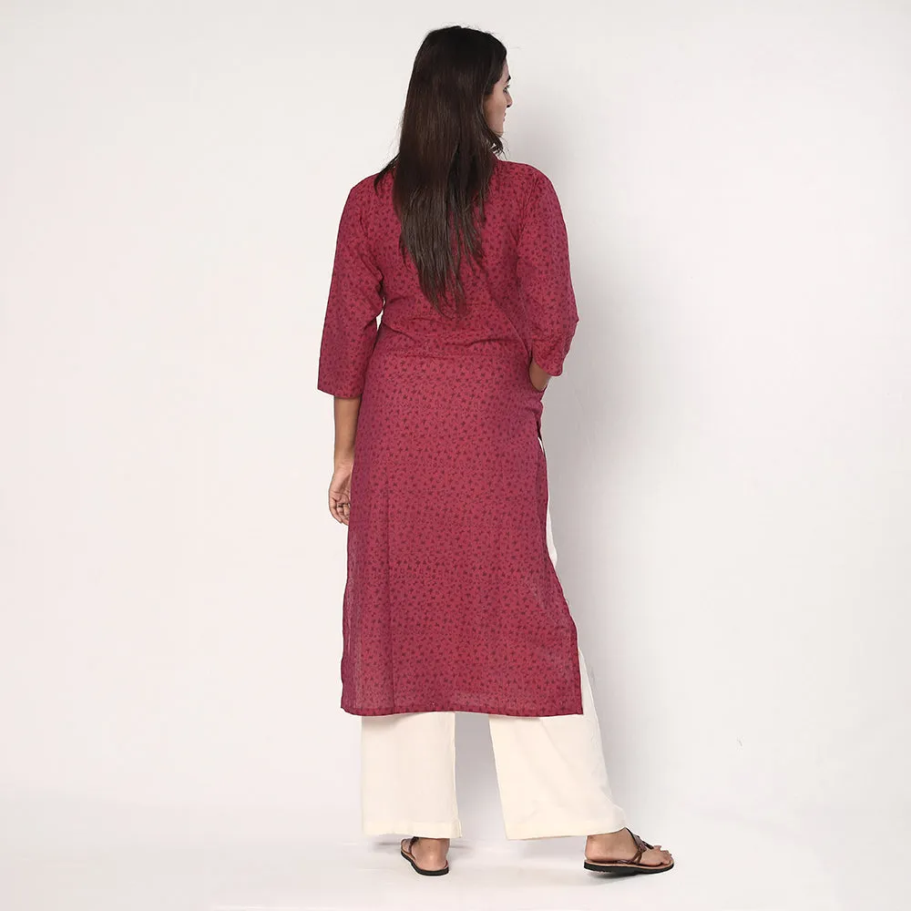 Pink - Tribal Motifs Hand Printed Cotton Casual Long Kurta sold by Itokri product image thumbnail 4