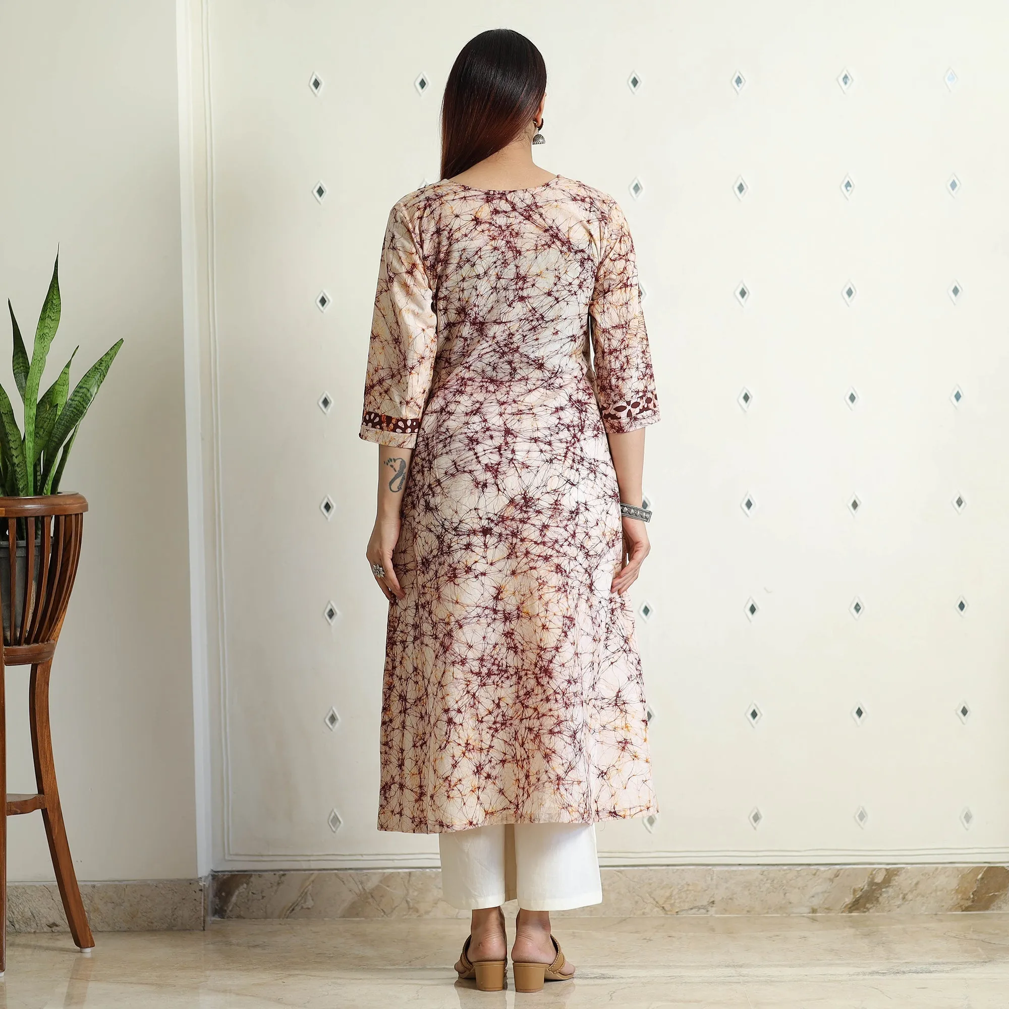 Brown - Kutch Batik Printed Cotton A-Line Kurta sold by Itokri product image thumbnail 4